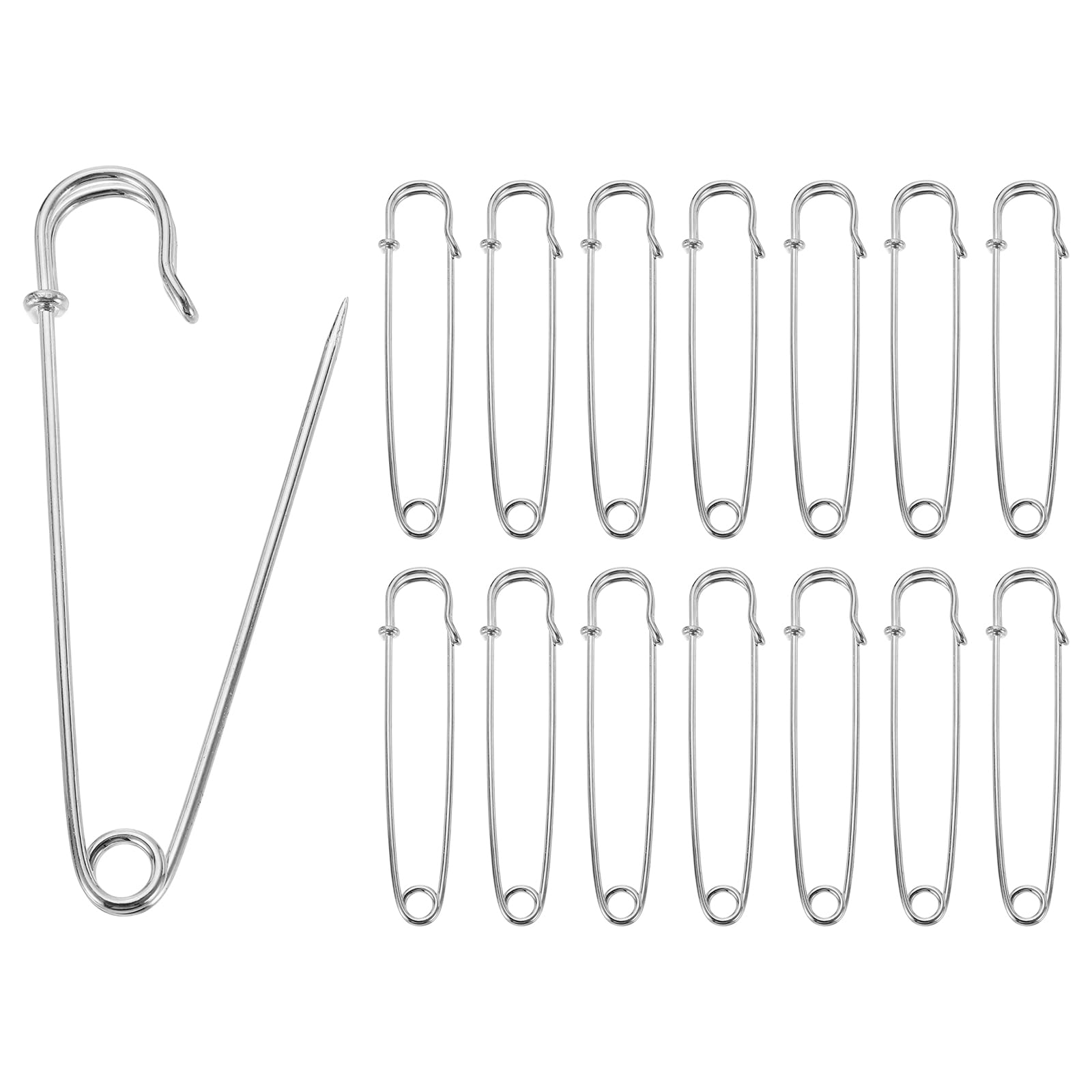 sourcing map 30pcs Safety Pins 4 Inch (100mm) Electroplated Steel Large Safety Pin Bulk Heavy Duty 0.08" Dia for Clothes Sewing Arts DIY Crafts, Silver Tone