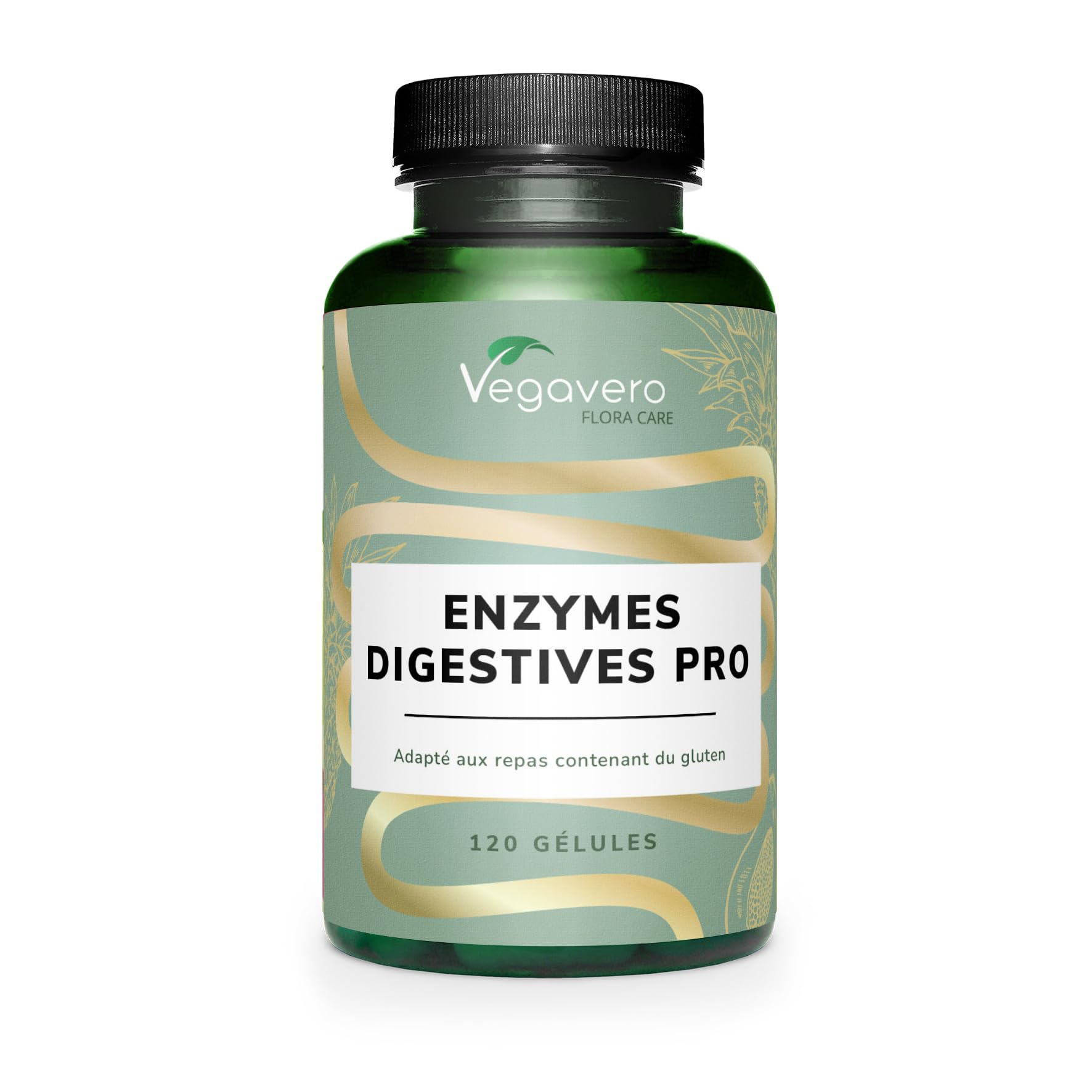 Enzymes Digestives Complexe PRO | Unique : Avec Enzyme Pour le Gluten | Lactase, Bromeline, Lipase, Amylase… | 120 Gélules Gastro-résistantes | Testé en Laboratoire & Sans Additifs | Vegavero®