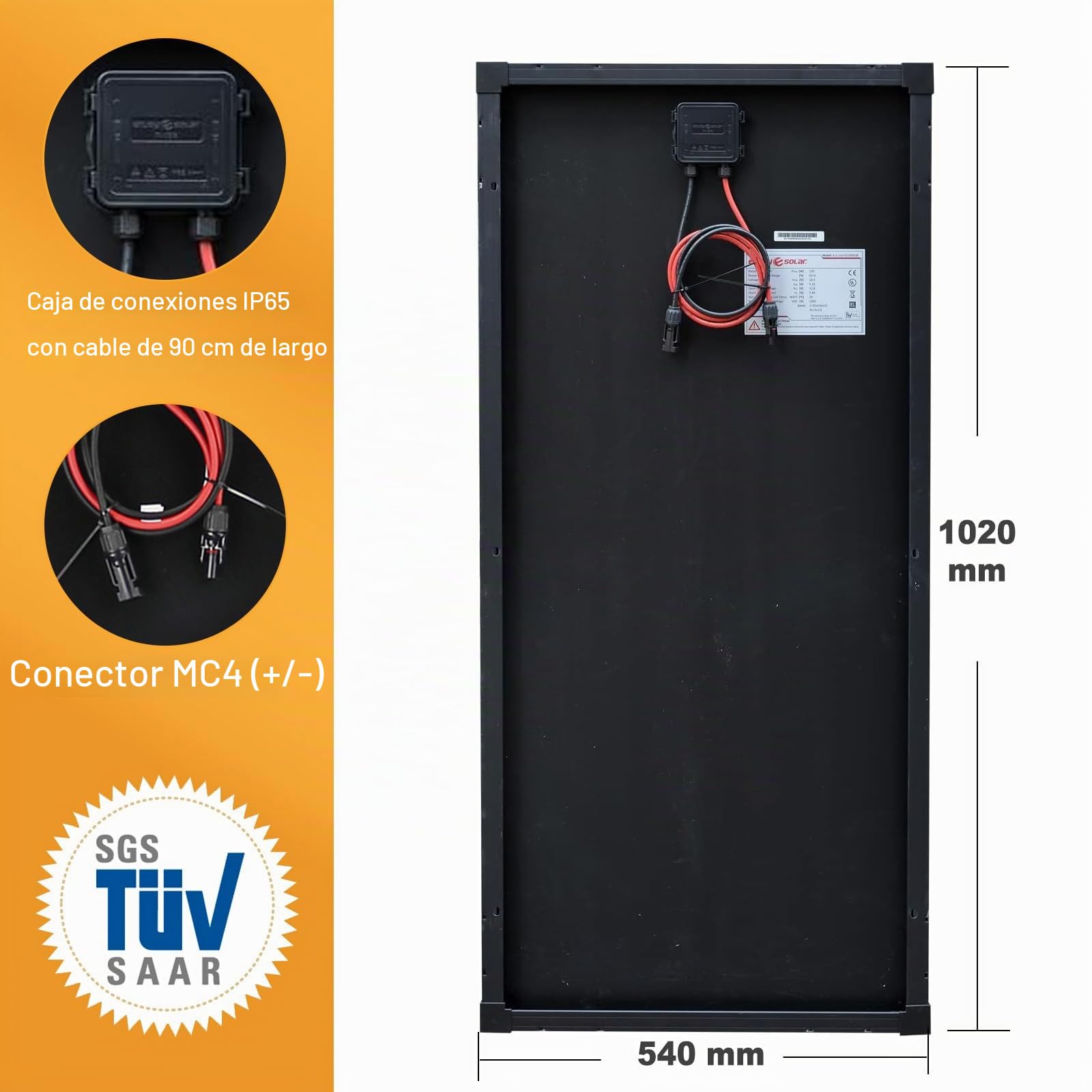 Enjoy solar Mono 100 W Negro 12V Panel Solar Monocristalino Módulo Fotovoltaico Ideal para Autocaravana, Vivienda de Jardín, Barco
