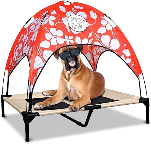 Miniatura 9 de Floppy Dawg Cama elevada para perros Just Chillin'. Cuna fresca con toldo extraíble. Uso de mascotas en interiores o exteriores. Ligera y portátil.