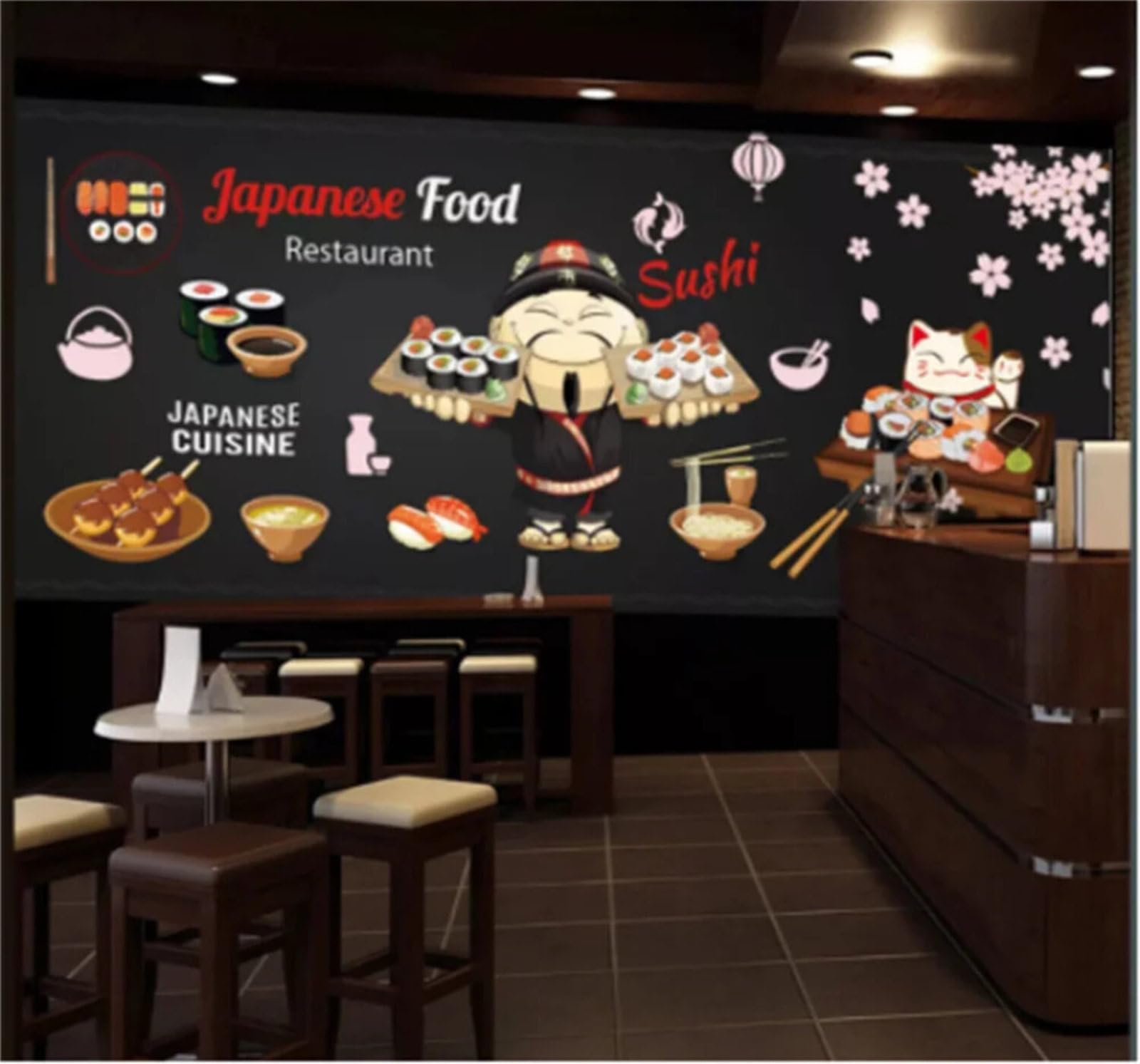 Tzxztt Minimalist Blackboard Food Sushi Restaurant Modern 3D Wallpaper Premium Textured Silk Neutral Tones Material Ideal for Living Room Bedroom-430cm×300cm