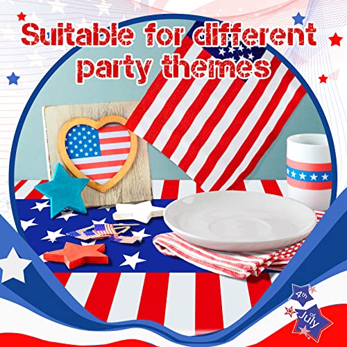 Image of Newwiee 3 Pcs 4th of July Patriotic Tablecloth Disposable American Flag Tablecloth 54x108 Plastic Red White Blue Independence Day Rectangle Table Cover 250th Decoration (Stripes and Stars Style)