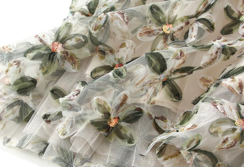Femiserah Women's 3D Floral Tulle Midi Skirt High Waisted Sequins Applique Fairy Flowy A Line Skirtt4