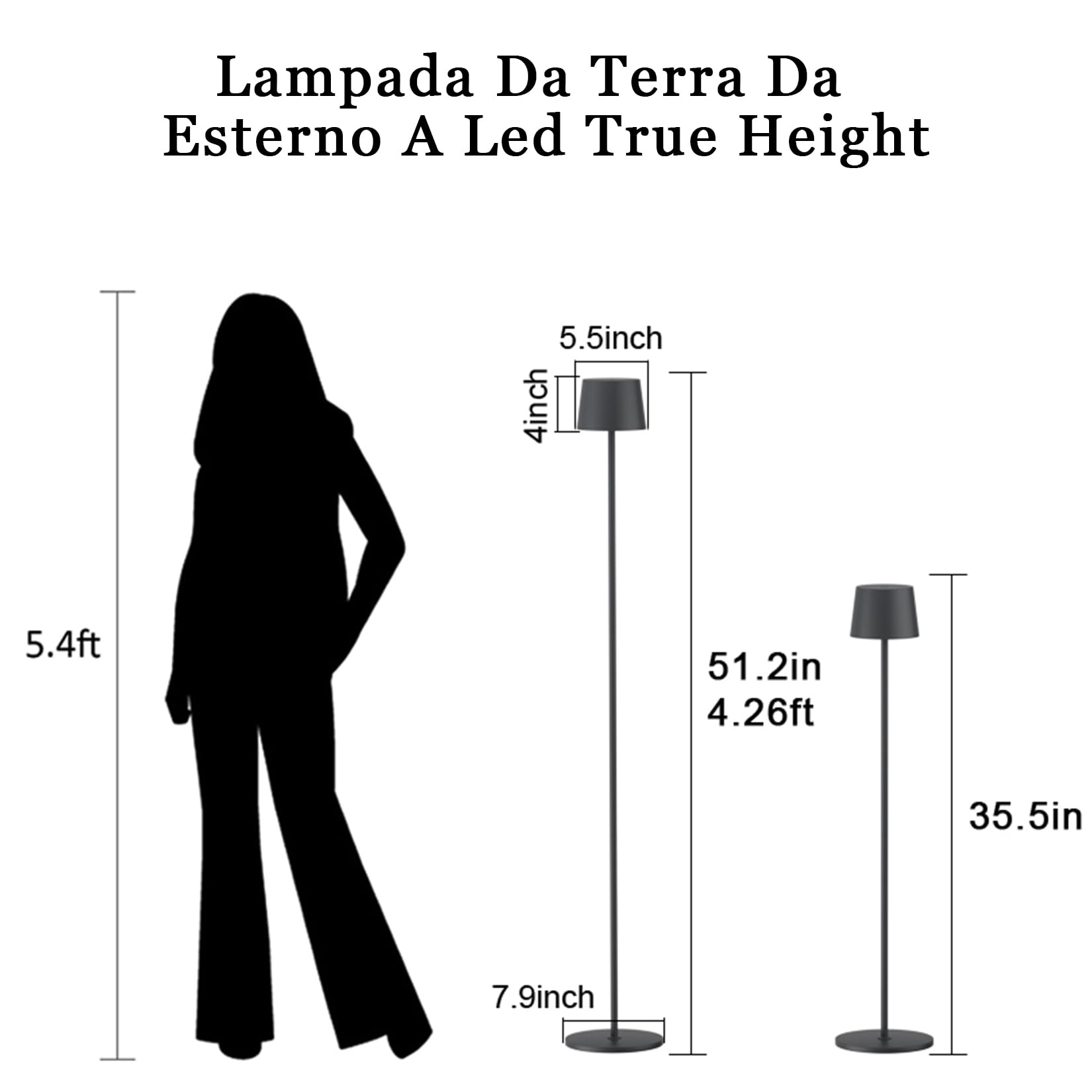 K-Bright Lampada da Terra 3000K LED, Alimentata a Batteria Ricaricabile da 4W, IP54 Impermeabile Senza Fili per Esterni Dimmerabile (Antracite)