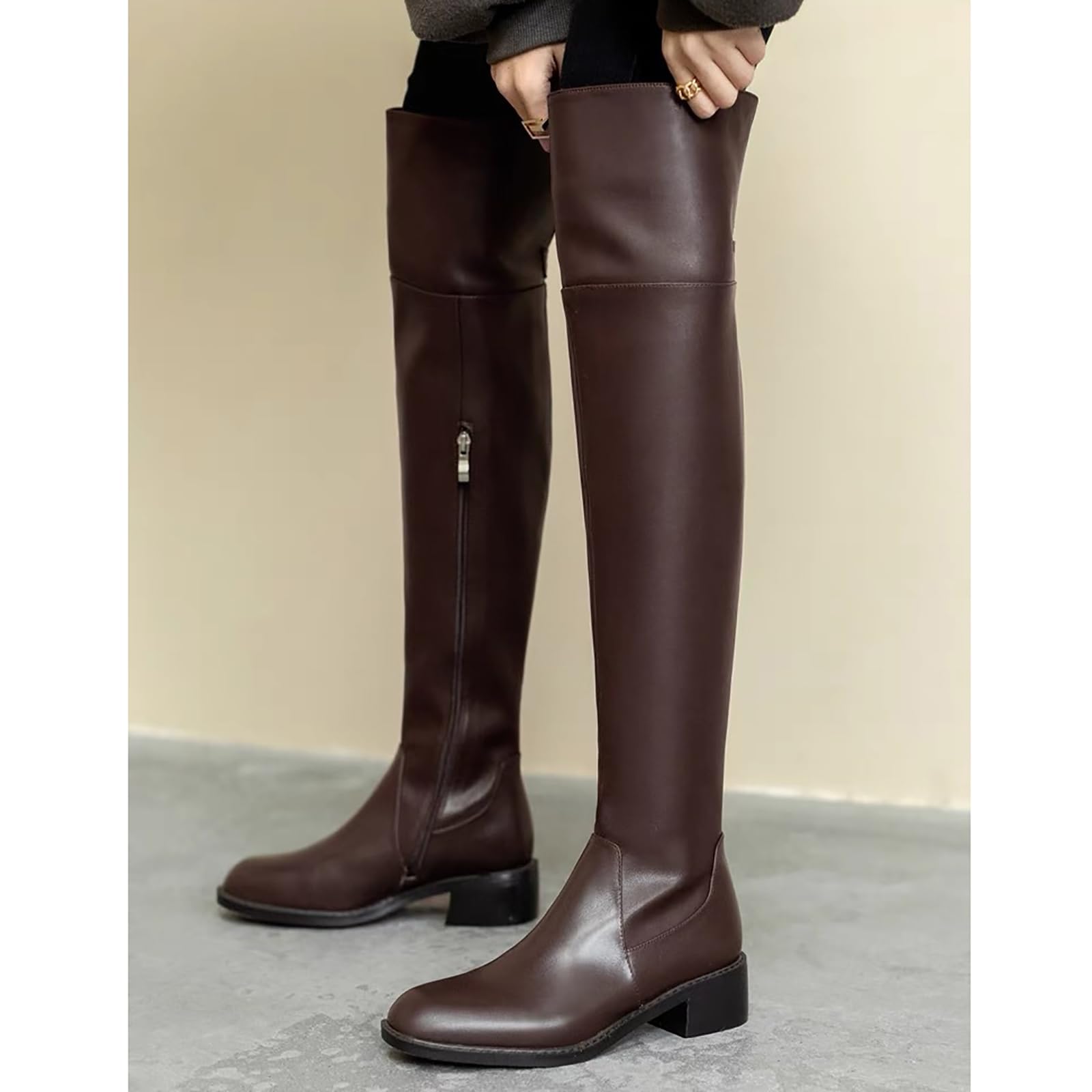 Botas De Equitación Ecuestre (35-40), Botas Altas Ecuestres, Cremallera Lateral/Tacón Medio (3-5 Cm), Suela De Goma/Antideslizante, Sobre La Rodilla, Para Primavera Otoño,39,Brown