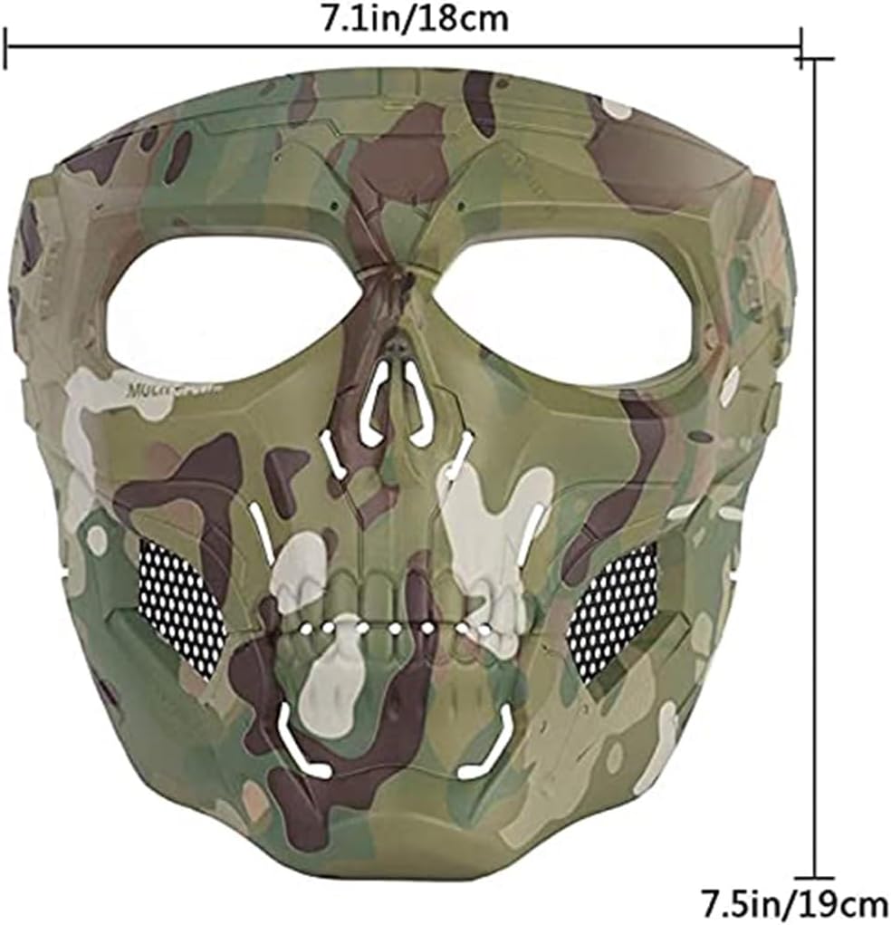 Halloween Camouflage Full Face Protective Mask Airsoft Skull Mask, Full Face Protective Paintball Gear with Goggles Skull Mask (Color : with Hood)