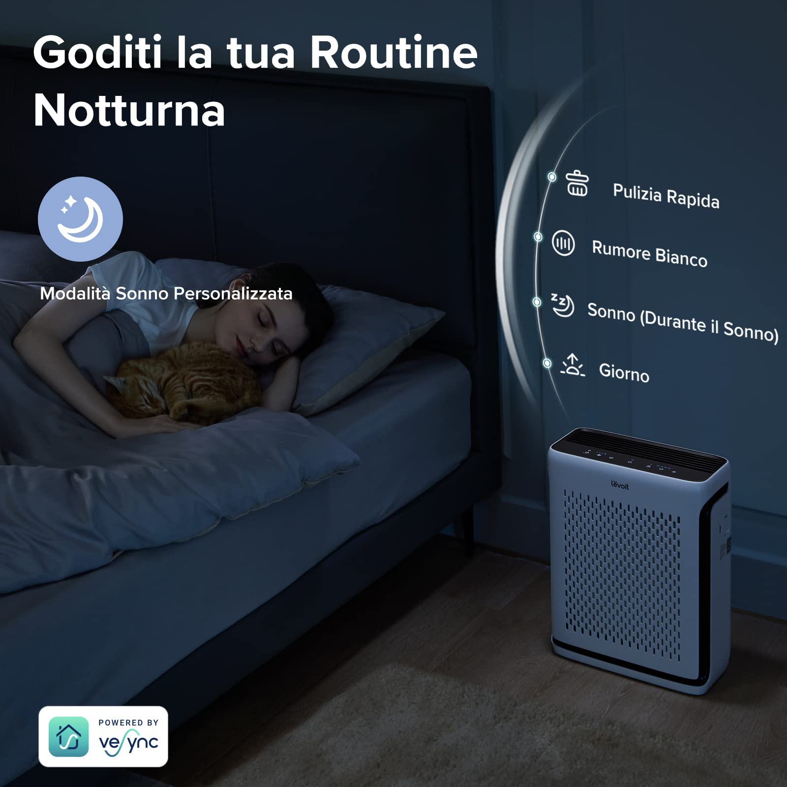 Levoit Purificatore d'Aria con Modalità Animale tramite App, CADR 240 m³/h | Sensore di Luce e Polvere, 52㎡, Filtro HEPA, Controllo Intelligente, contro 99,97% Allergie Polline Peli di Animali e Odori