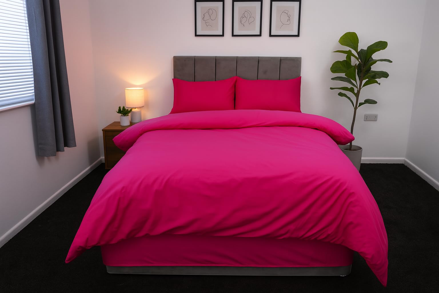 ARLINENS Plain Dyed Duvet Quilt Cover Bedding Set With Pillowcase in Following Colours and Sizes (Double, Fuschia)