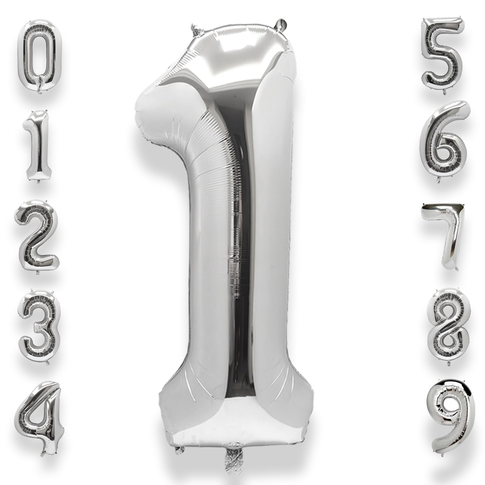 AULE Zahl Luftballon 1 Silber: XXL 101 cm Zahlen Folienballon Geburtstag Silber 1 Jahre Helium Ballon Zahlenballon für Jubiläum Deko