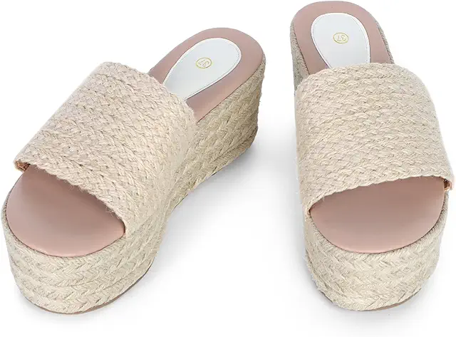 Sandalias de Playa Mujer: Cuña Yute y Rafia, Tacón Alto Estilo Espadrilla Bohemio