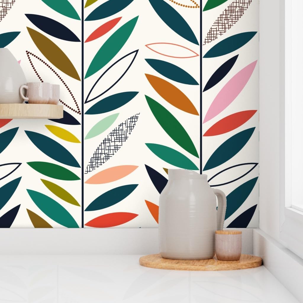 Spoonflower Peel & Stick Wallpaper 3ft x 2ft - Climbing Vines Palm Springs Greenery Mid Century Custom Removable Wallpaper