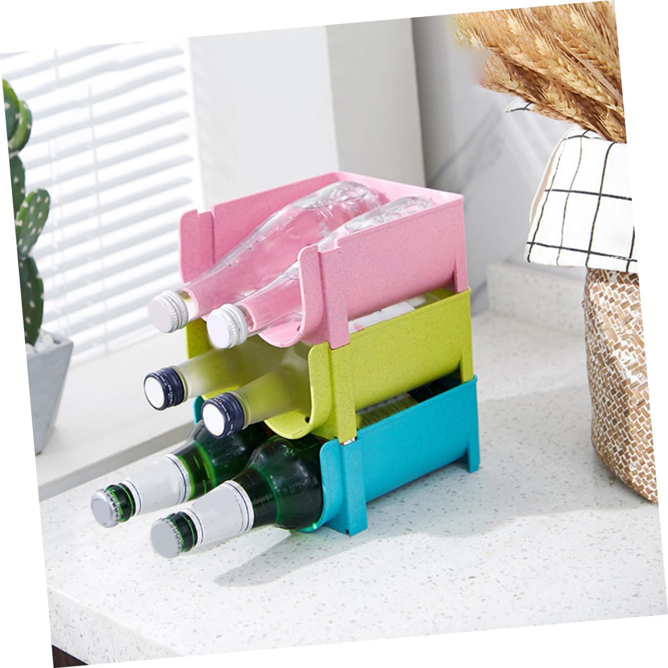 3pcs Stackable Refrigerator Drink Organizer Creative Beverage Storage Box for Beer Cans and Wine Easy to Clean and Space-saving Kitchen Gadget Green