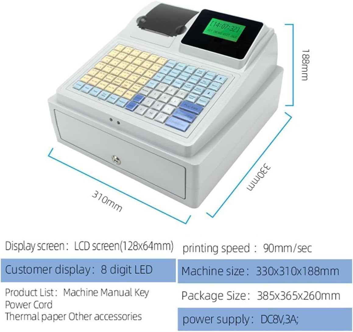 Caja registradora electrónica, Caja registradora de 81 Teclas para pequeñas Empresas, Caja registradora Comercial de 8 LED Digitales con cajón, para pequeñas Empresas/minoristas/restaurantes