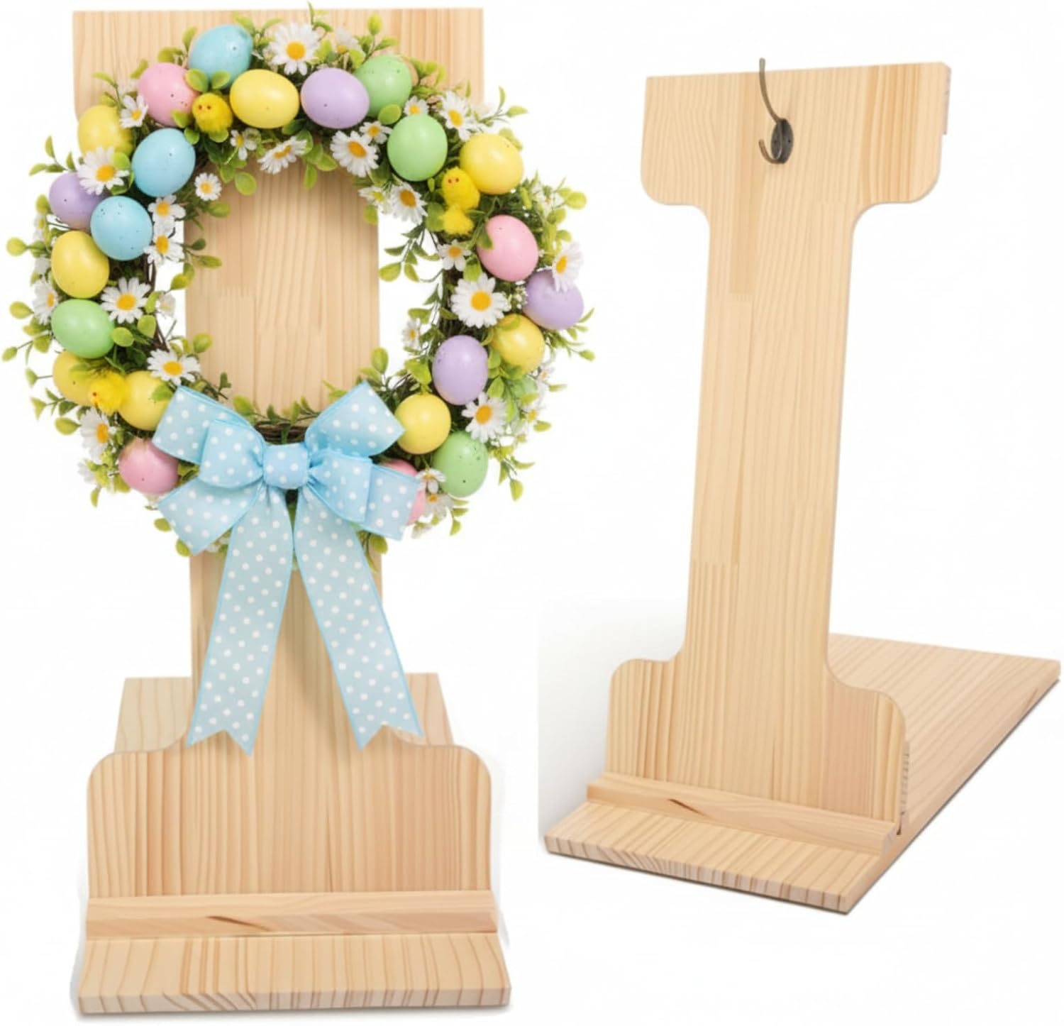 27 x 12 Inch Wreath Easel Stand Board for Making Wreaths Display Easter St. Patrick‘S Day Wedding Wood Wreath Holder Making Easel Assistant Tabletop Display for Craft Tool, No Garland(Natural Wood)
