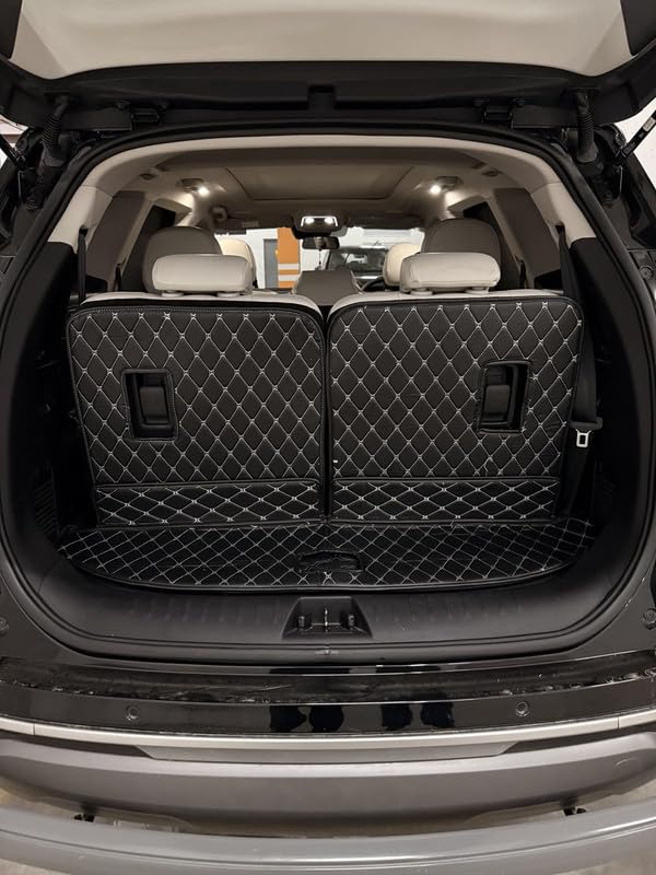 Image of Premium 7D Boot /Trunk Mats Compatible for Mahindra XUV 700 7 Seater||Luxury Leather Double Layered mats||Set of 3Pcs||100% Waterproof and Washable (Black with Golden)