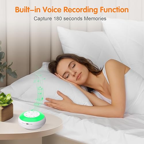 Miniatura 6 de Máquina portátil de sonido de ruido blanco para bebés, niños y adultos, 24 sonidos naturales relajantes, luz nocturna de 7 colores, altavoz
