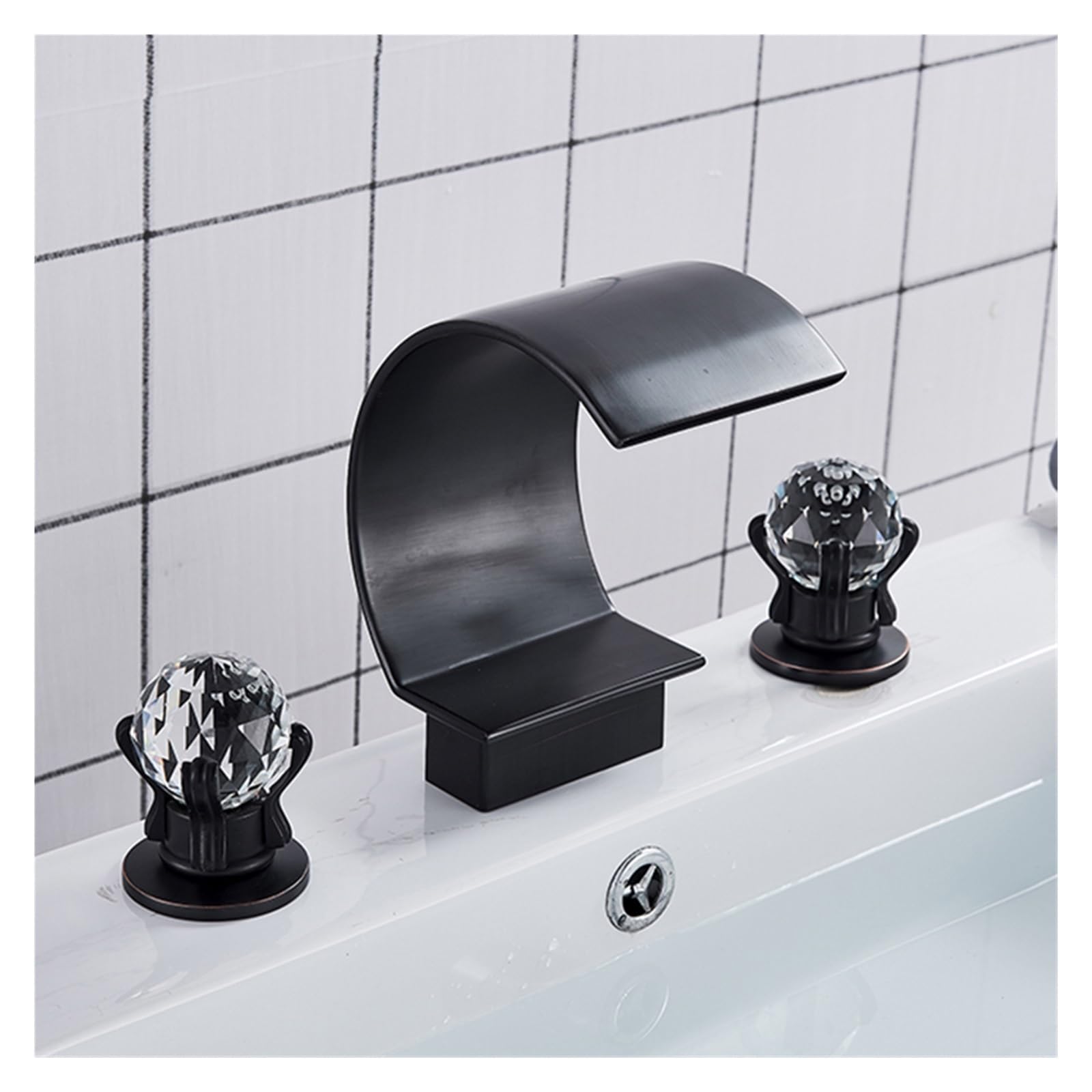 Robinet de lavabo à double poignée avec jet cascade eau chaude et froide