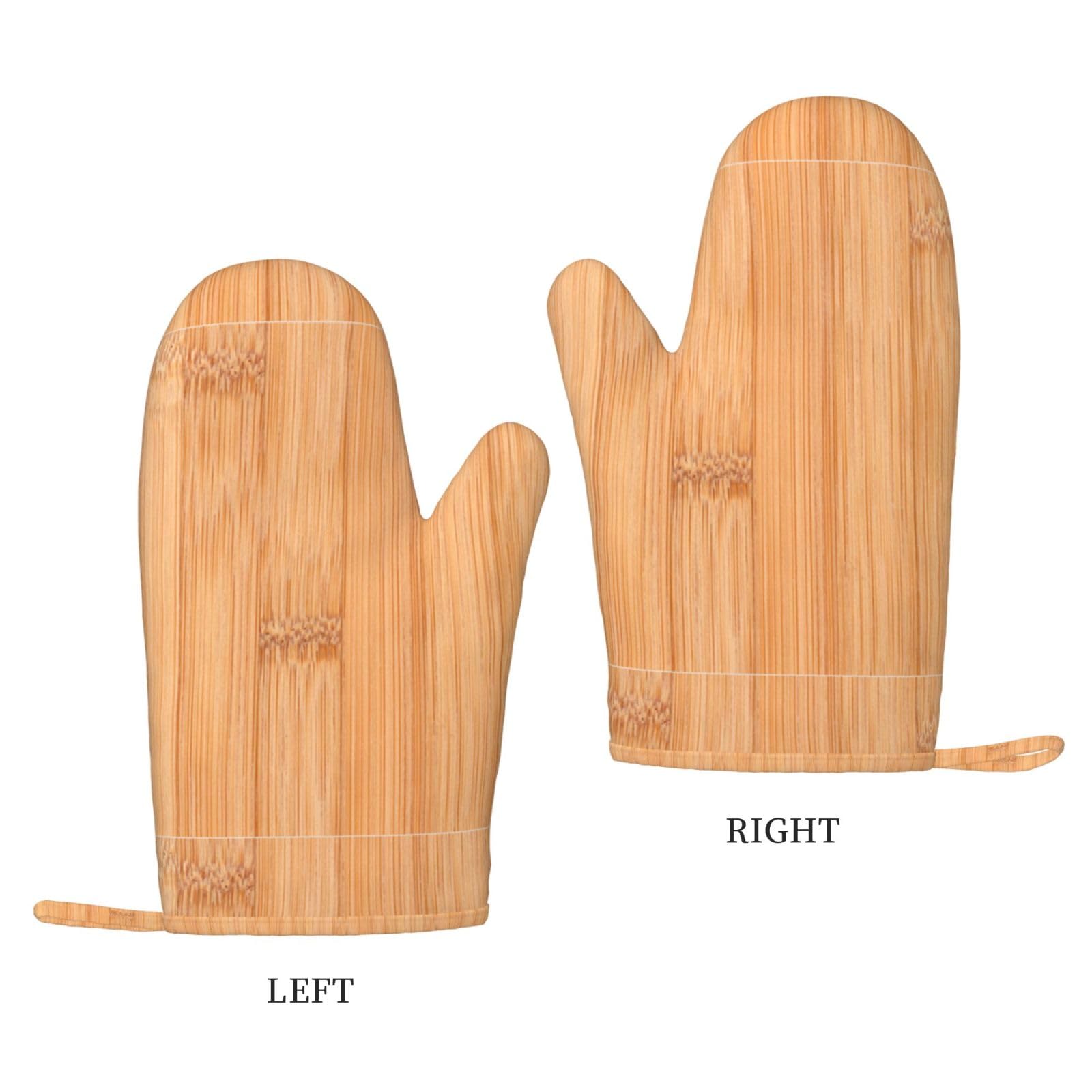 Juego de Cuatro Piezas de Guantes y Manoplas Resistentes al Calor para Hornear, Guantes de Cocina Antideslizantes, Manoplas para Horno de Cocina, Madera de bambú.