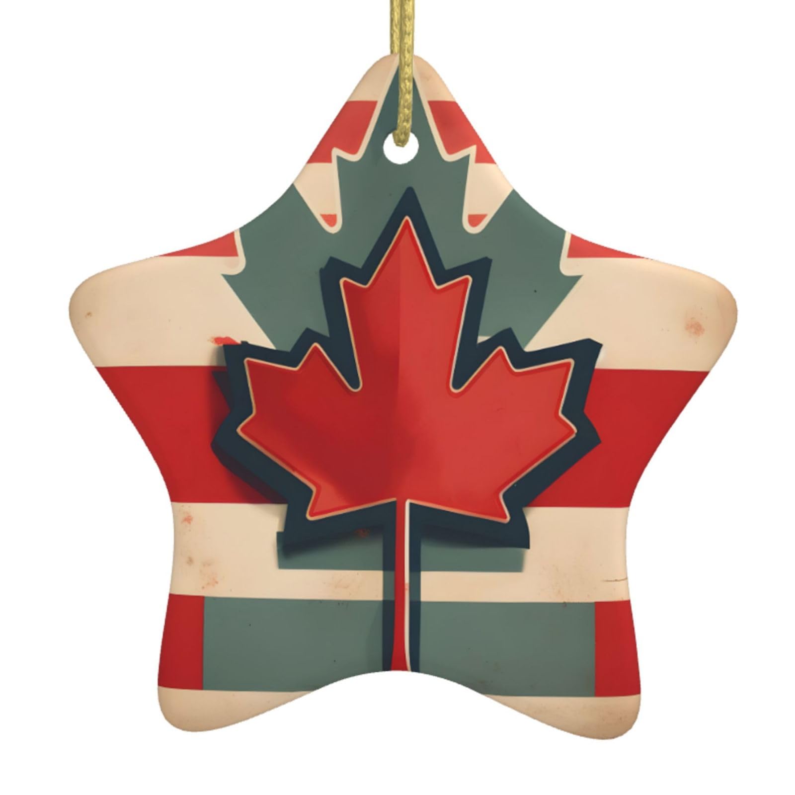 Retro Canada Flag Pattern Print Christmas Ornaments, Ceramic Hanging Ornament, Round Shape Decorations