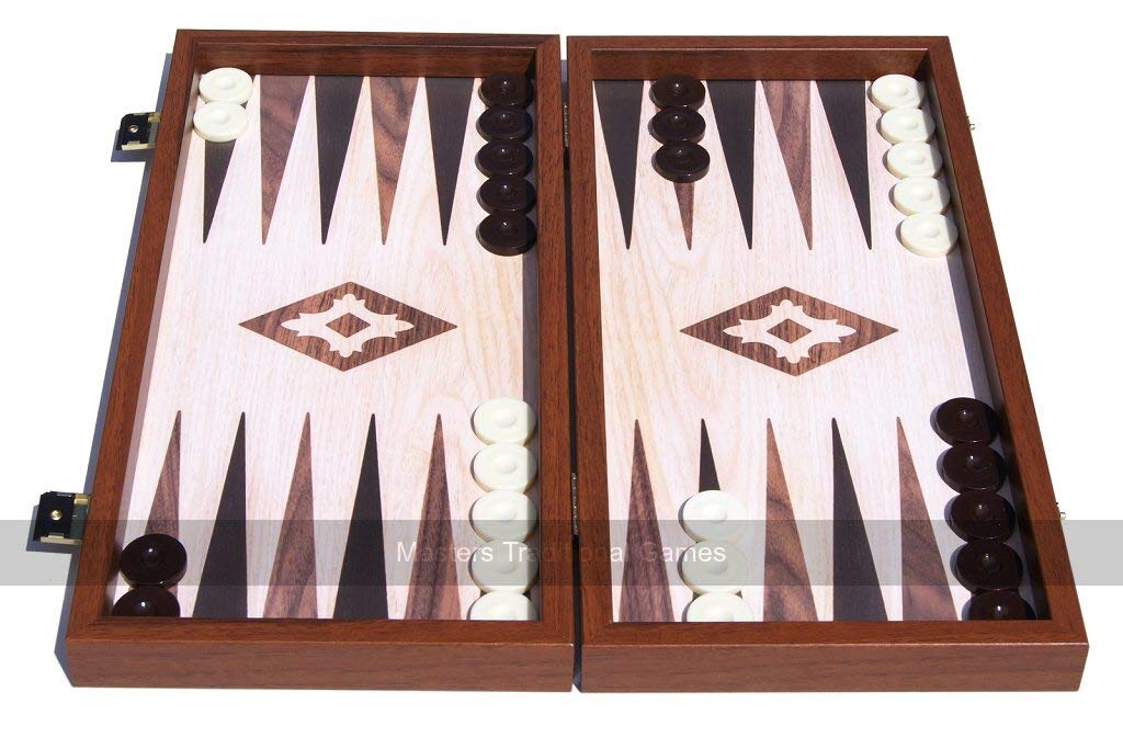Manopoulos Compact Oak and Walnut 15-inch Backgammon Set