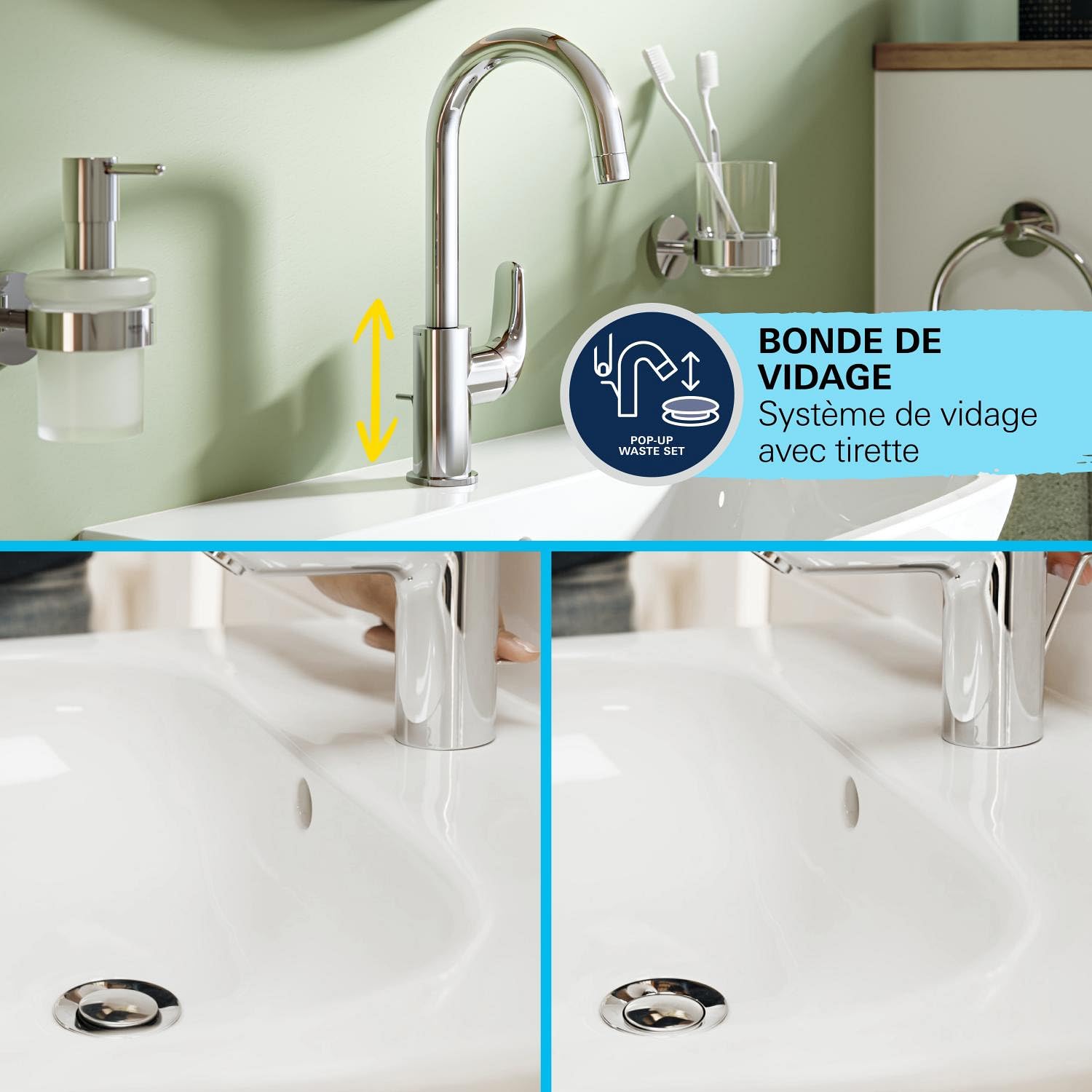 GROHE Swift Mitigeur Monocommande Lavabo, Economie d'Eau, Taille L, Installation Facile, Chromé, 24330001