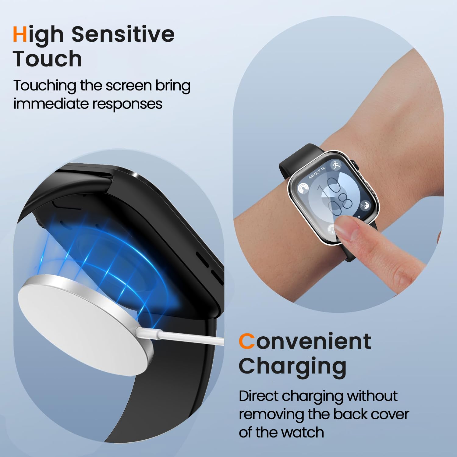 ivoler 3 sztuki etui z osłoną ekranu do Huawei Watch Fit 3, pełne etui ochronne z miękkiego TPU cienkie, odporne na wstrząsy etui odporne na zarysowania (2 przezroczyste 1 czarne)