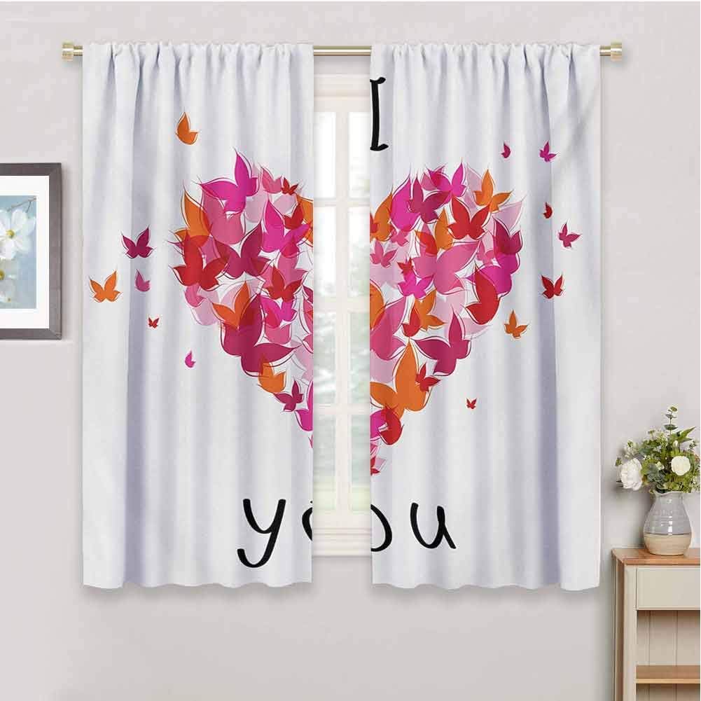 GUUVOR Love Blackout Curtain Stylish Heart Figure Filled with Butterflies Soul Mate Real True Deep My Dear Valentines 2 Panels W54 x L72 Inch Multi