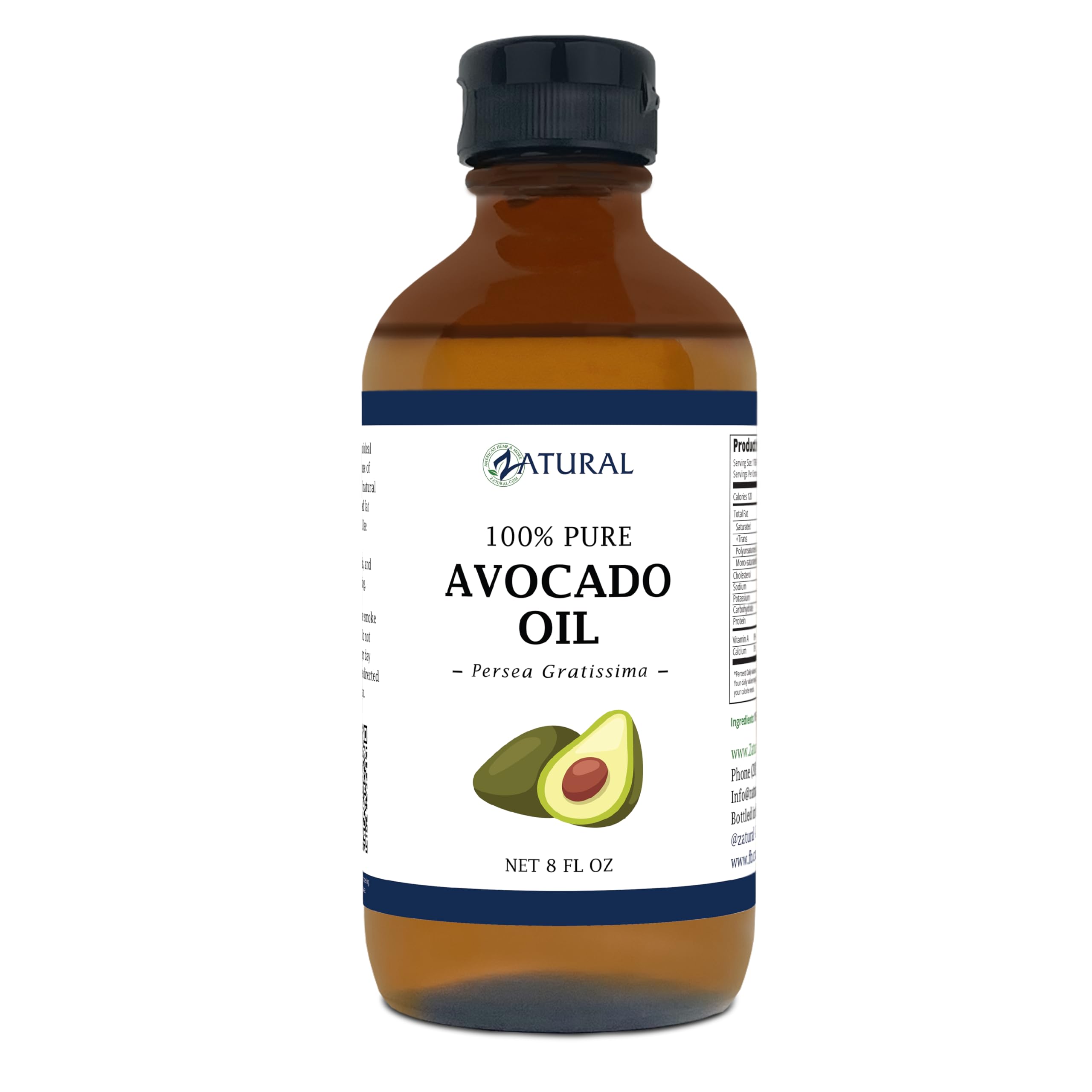 Zatural 100% Avocado Oil Pure Natural Without Additives, Clean, Cold Pressed, Non-GMO, Vegan: for Cooking, Frying, Baking and for Sauces, Dressings, Marinades, Salads (8oz GLASS)