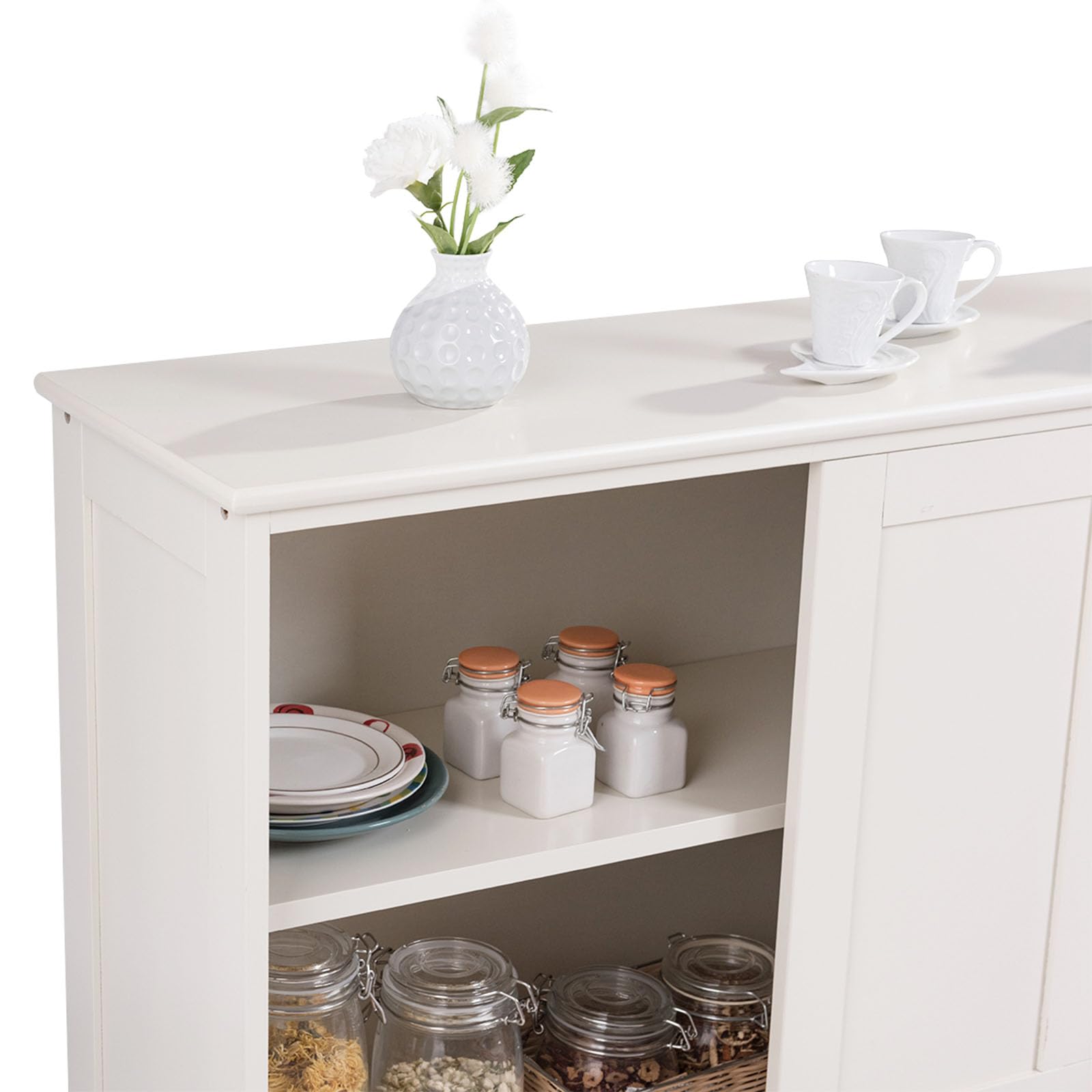 COSTWAY Armadietto da Cucina Mobiletto per Cucina Composto da 2 Porte Scorrevoli Dimensioni: 106,5 x 33 x 60 cm (Crema)
