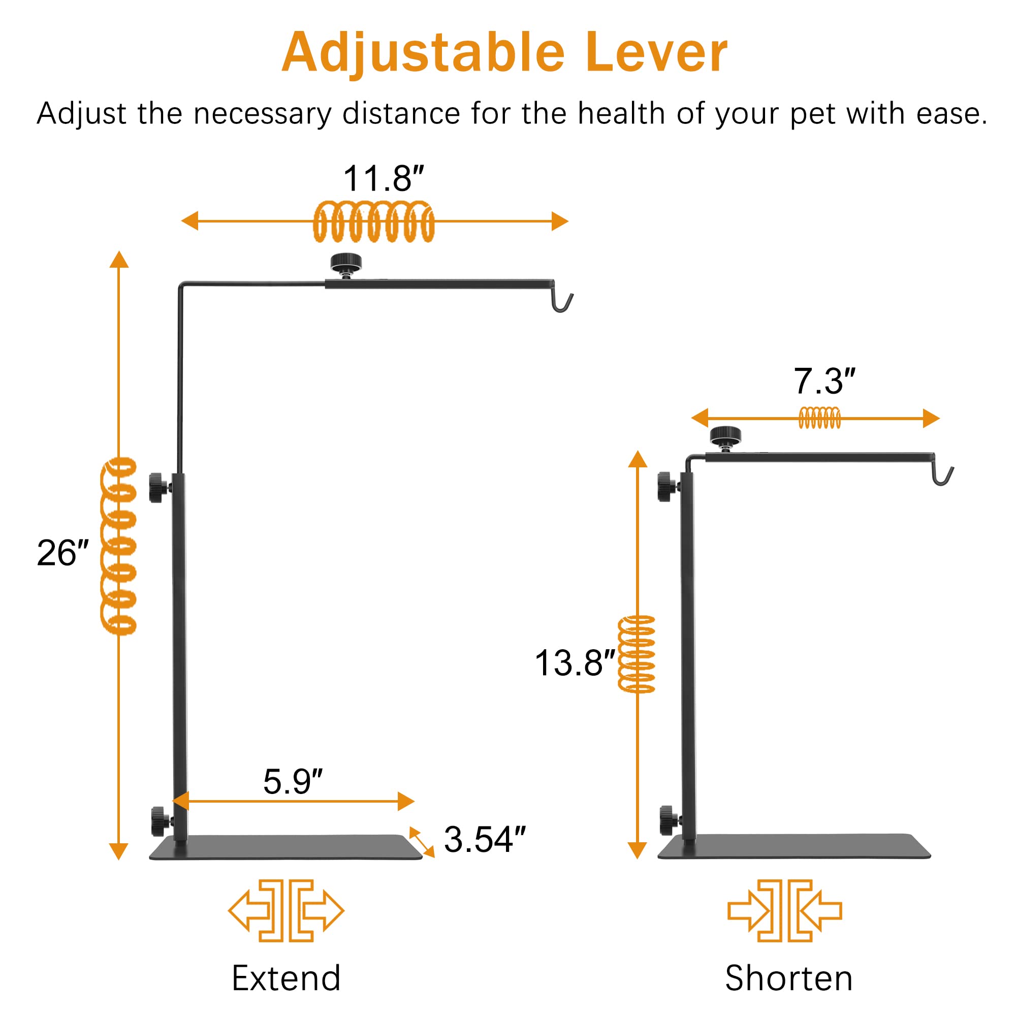 Dômes pour reptiles, réglable de 40,6 à 68,6 cm, support de lampe chauffante pour terrarium, support de lampe en métal noir