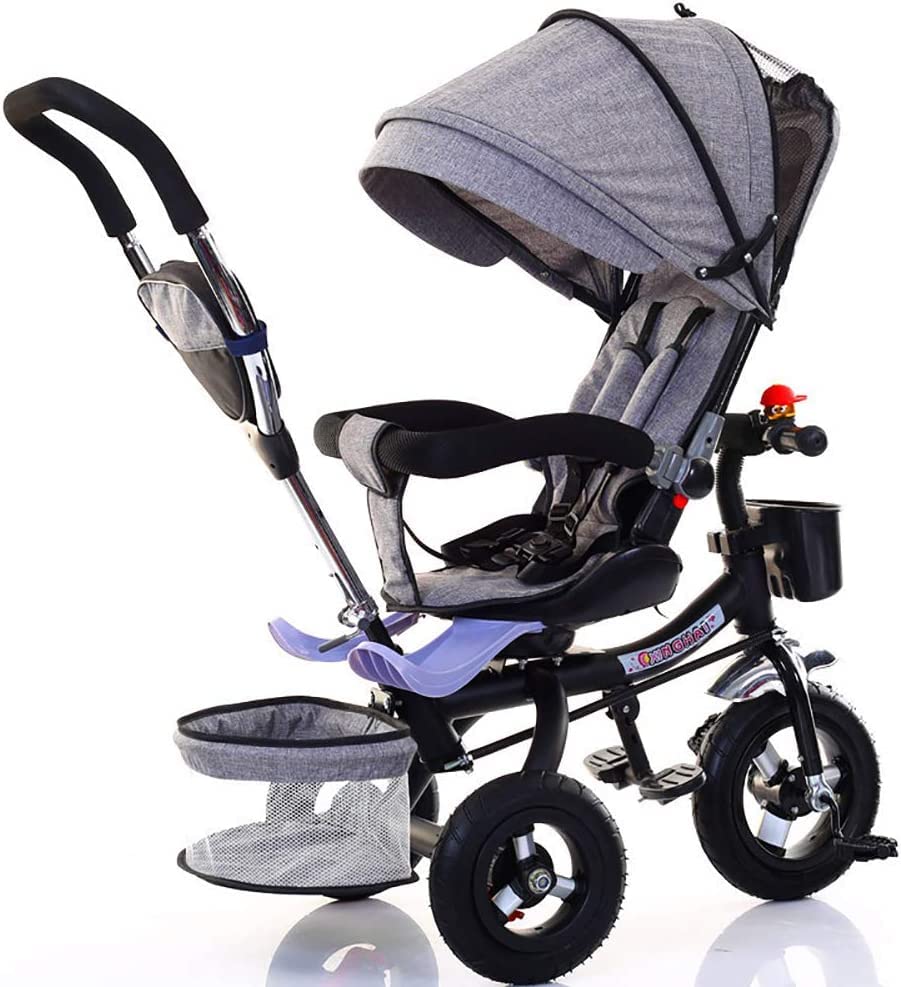 Besrey 4-In 1 Lightweight Convertible Kids' Tricycle Learn To Ride Trike With Detachable&Breathable Cushions(Gray/Red)