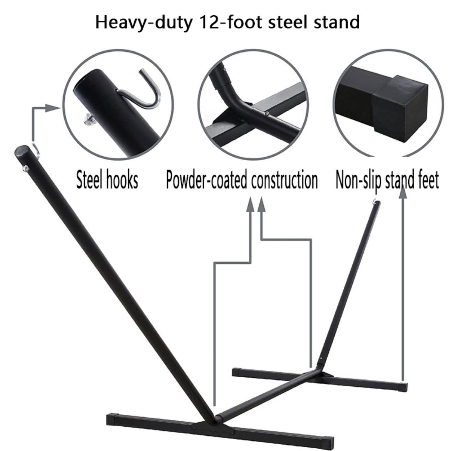 Hamac double avec support – Hamac portable robuste pour une utilisation en extérieur et intérieur, capacité de 250 kg, corde en coton avec rembourrage matelassé et barres d'épandage en bois dur