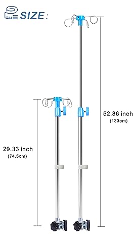 Miniatura 6 de Gubigo Bastones IV para soporte de infusión de silla de ruedas, 4 ganchos reforzados y base de metal sólido, soporte portátil para silla de ruedas