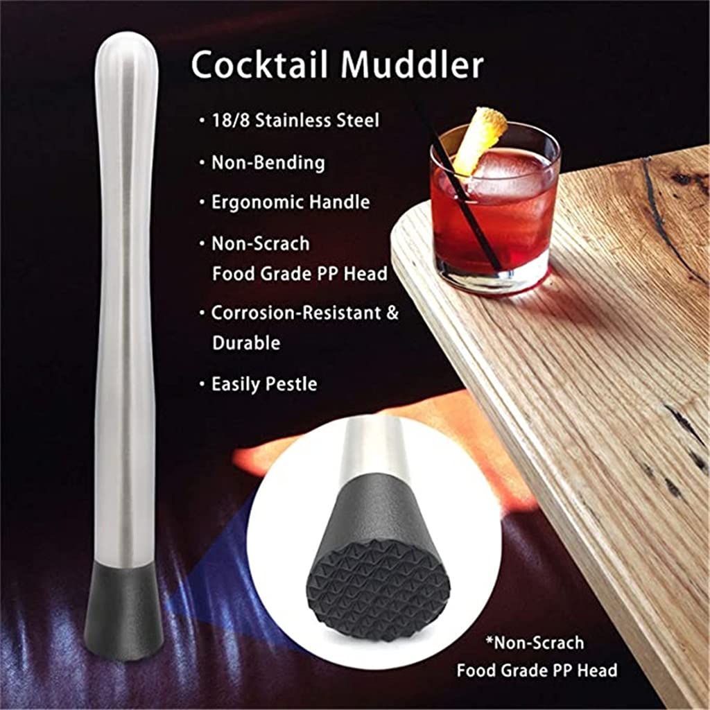 Pilon en acier inoxydable, outils de mélange de cocktails, ensemble de cuillères à cocktail, pilon pour cocktails, cuillère à mélanger et doseur pour boissons Pilon en acier inoxydable, outils de mélange de cocktails, ensemble de cuillères à cocktail, pilon pour cocktails, cuillère à mélanger et doseur pour boissons