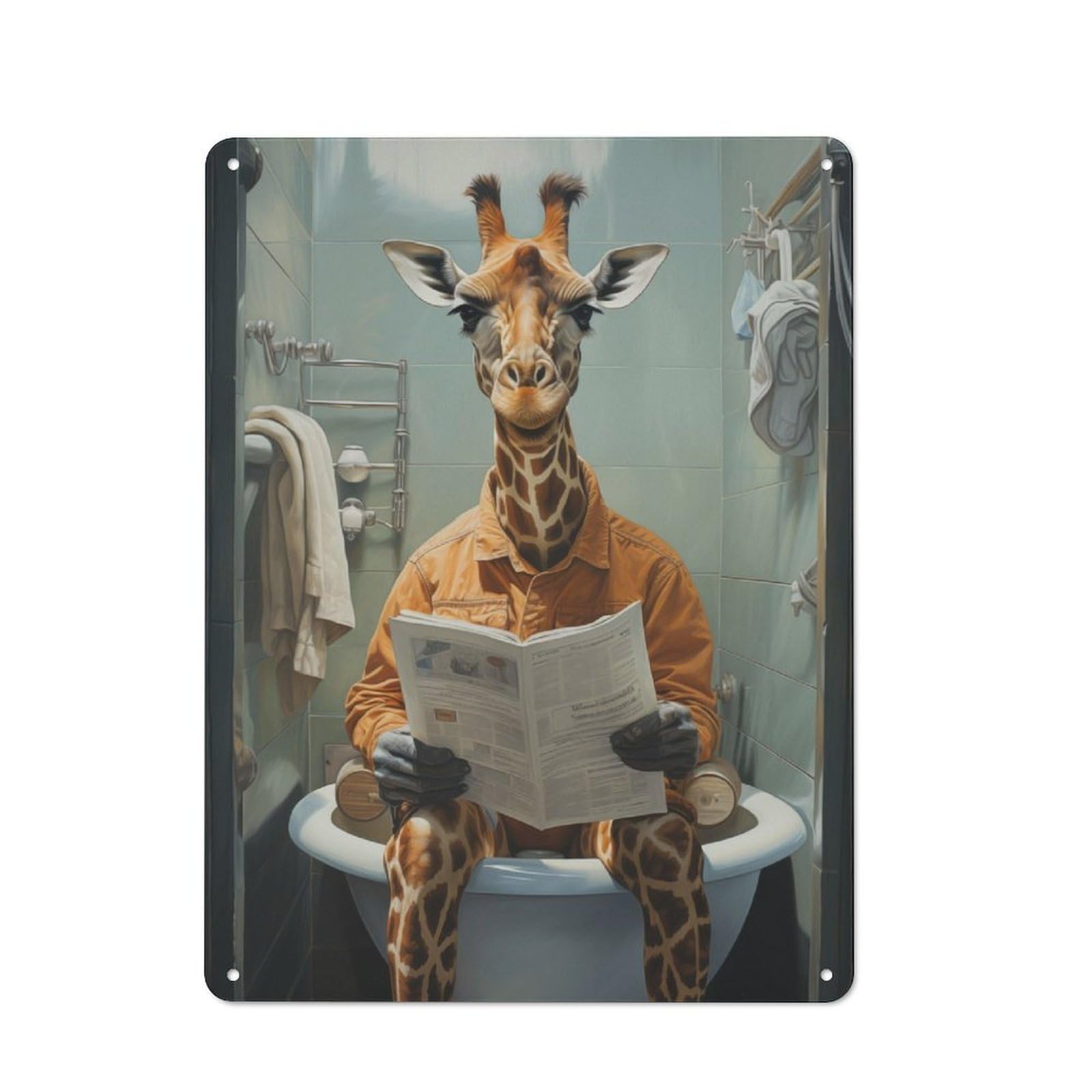 Junmoney Toilet Giraffe Tin Sign 40X30cm With For Home Bar Wall, Vintage Decor, For Garage, Workshop And Man Cave Decoration