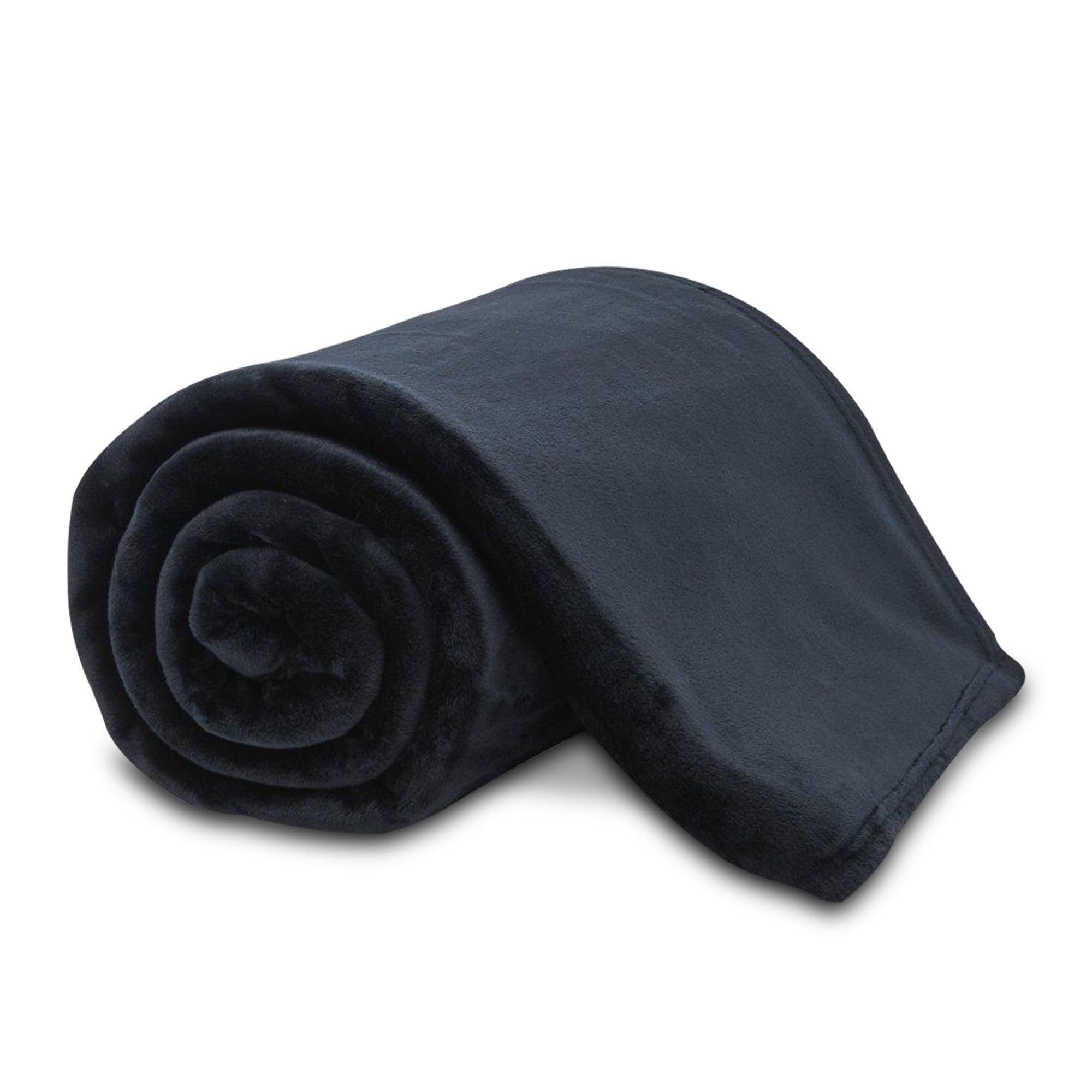 VELVETIO Premium Flannel Fleece Throw 200 x 240cm, Super Soft Lightweight Thermal Warm Sofa Bed Blanket, Cuddly & Fluffy Large Plain Throws for Armchair, Black