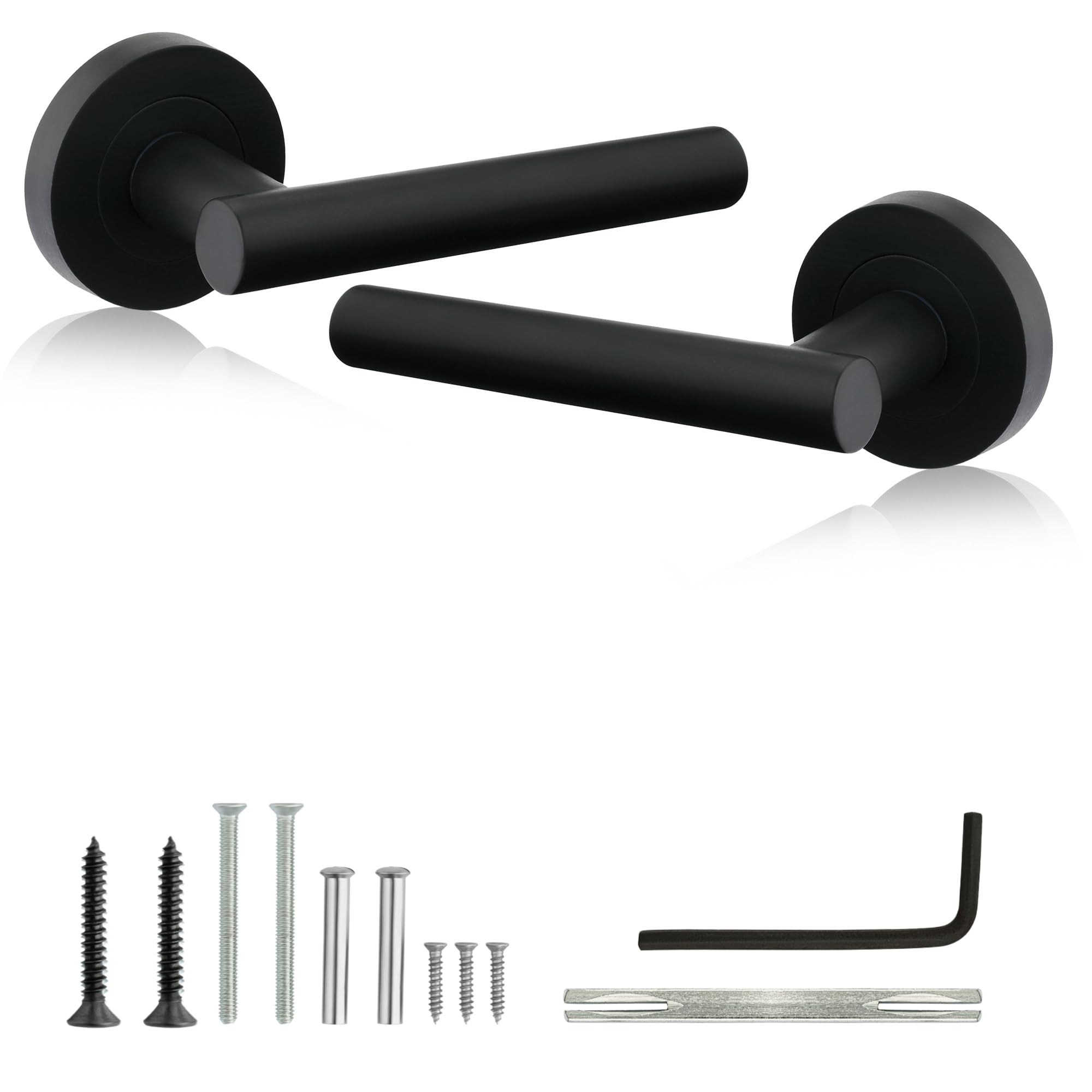 XFORT Liberty Lever on Rose Door Handles Matt Black, Internal Door Handles for Wooden Doors, Modern Interior Door Handle Set (1 Pair)