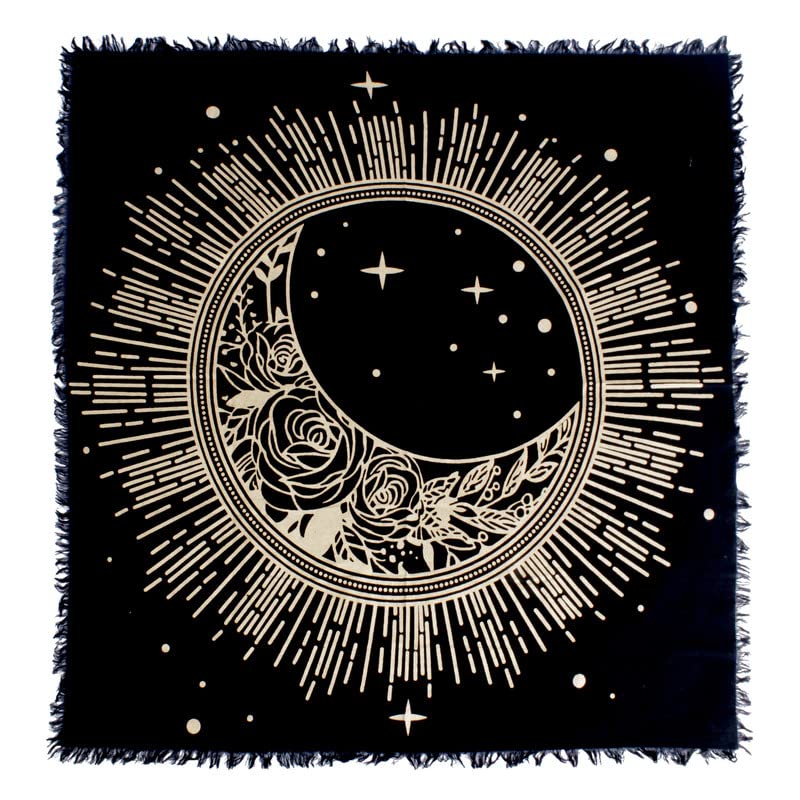 OCTAZI Altar Table Cloth Tarot Cards Bandana Tablecloth Wiccan Altar Tools Napkins Witchcraft Supplies Square Witch Pagan Spiritual Celestial Deck Witchy Spell Cotton Sacred Alter Cloth With Fringes