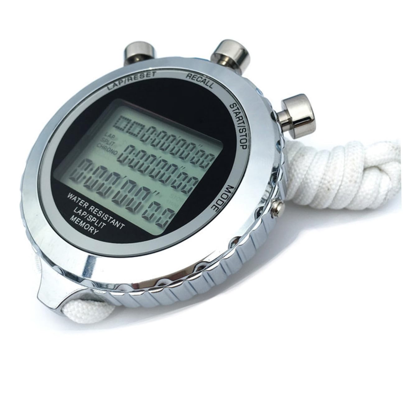 Ciieeo Cronómetro Digital Profesional y Contador de Cronógrafo de Mano con Pantalla LCD, Acero Inoxidable 3 Niveles y 30 Pistas para Entrenamiento y Estudio
