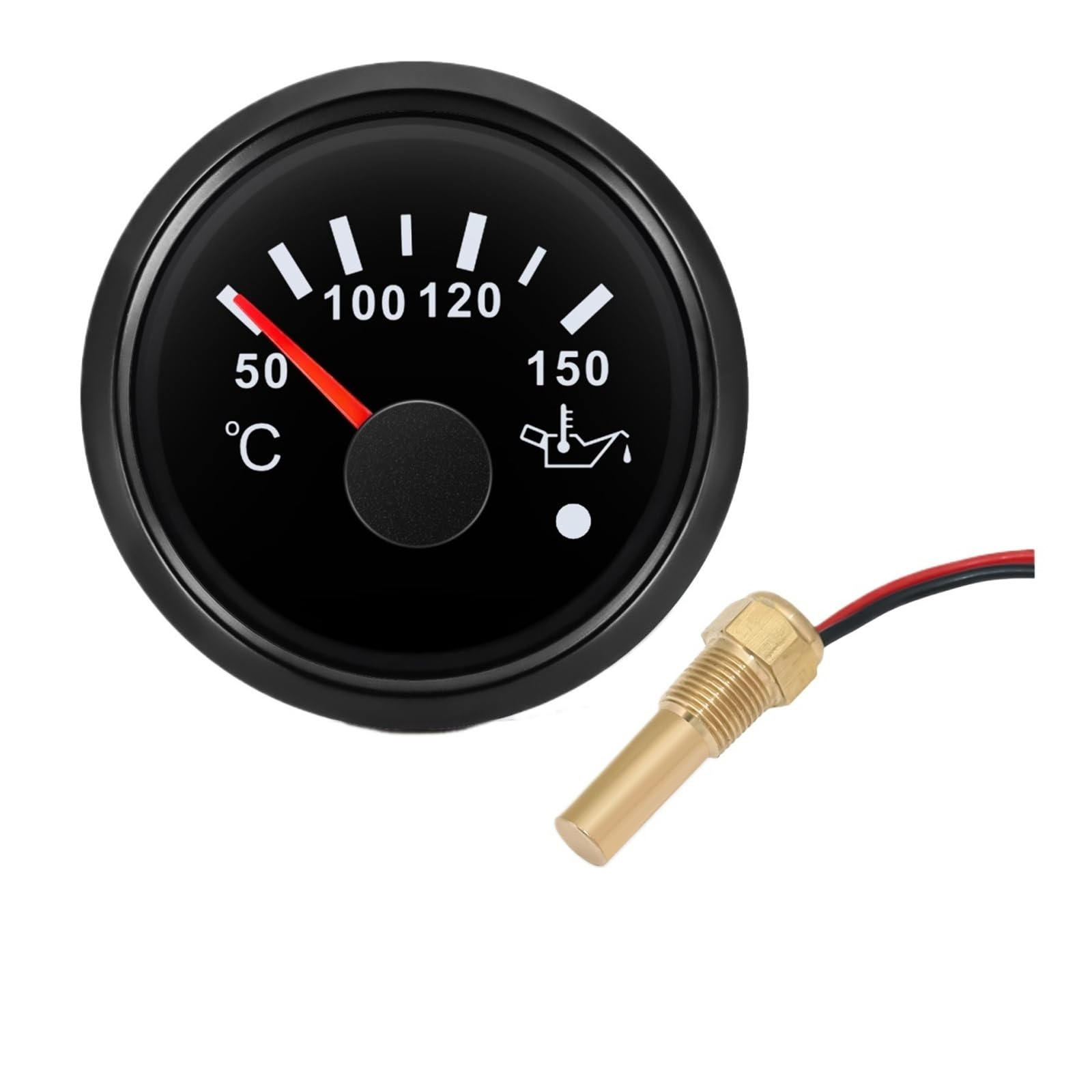 Medidor de temperatura de aceite de 50~150 ℃ 52mm + Sensor con alarma luz roja indicador de temperatura de aceite for barco coche 12V 24V Universal(BN 1-8NPT)