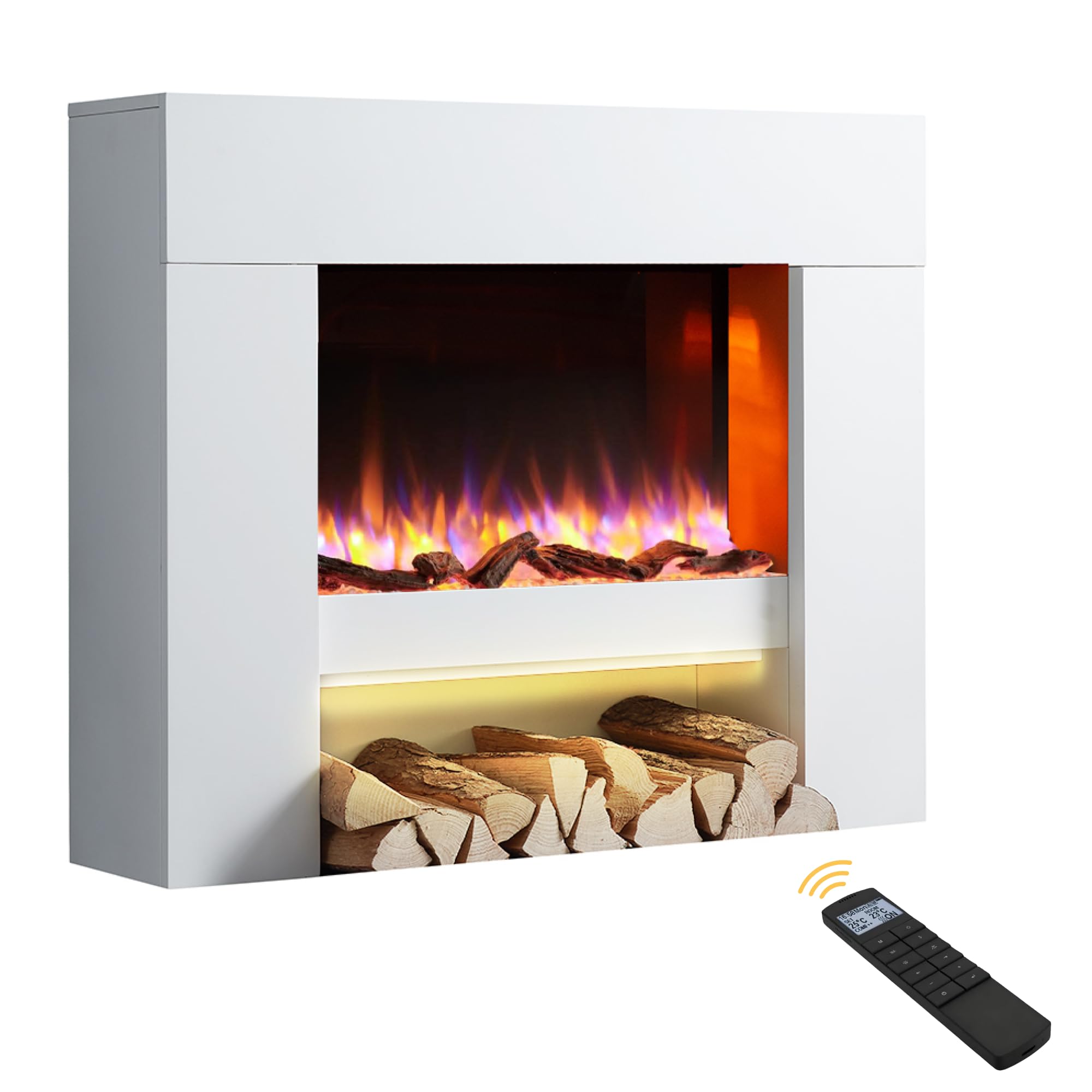Endeavour Fires Staxton 39" Electric Fireplace Suite, Off-White Surround with Realistic Flame Effect Fire, 1 & /2kW Eco Heater, 7-Day Programmable Remote Control