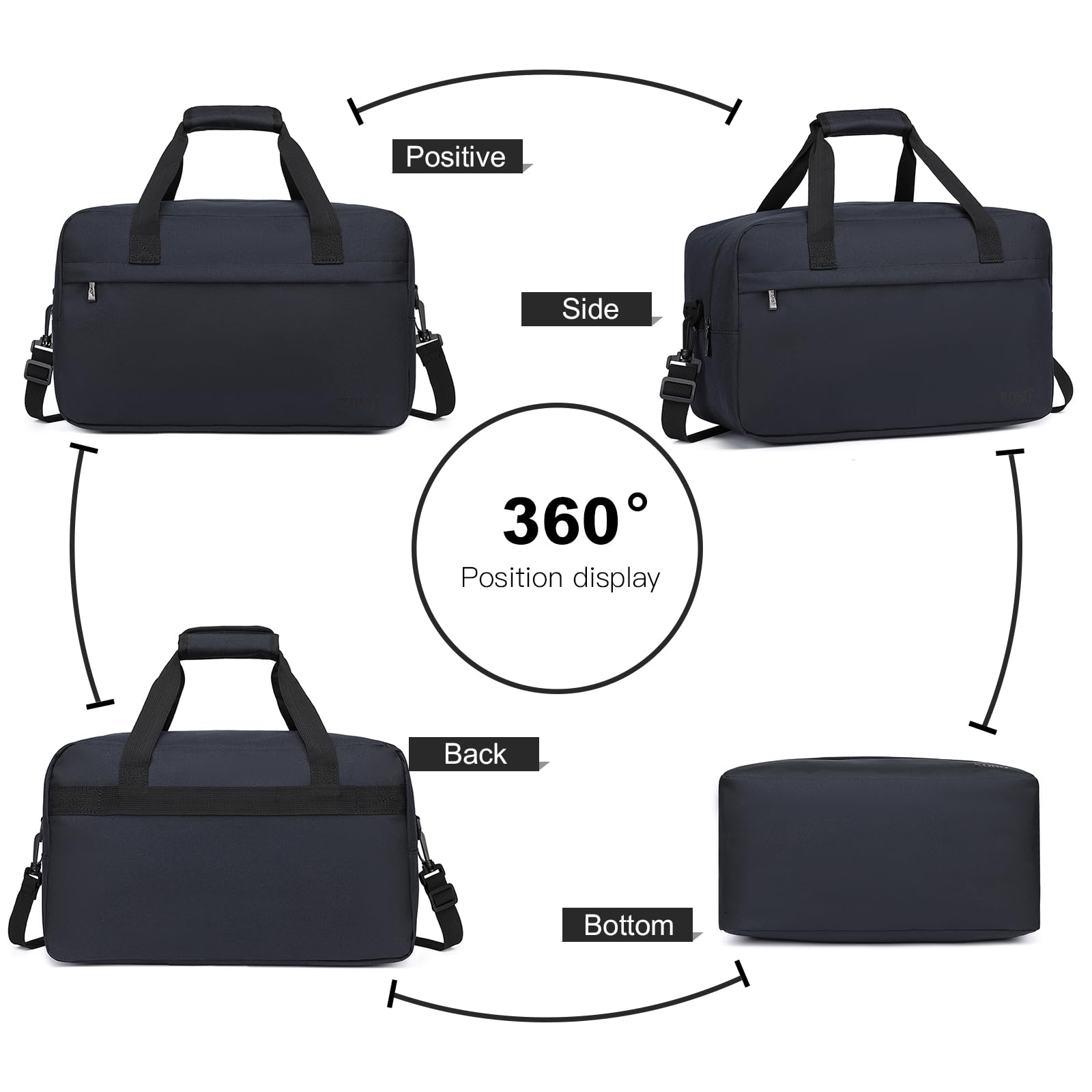 KONO 40x20x25cm Borsa da Viaggio Leggero Palestra Borsone da Viaggio con Tracolla (Blu Scuro)