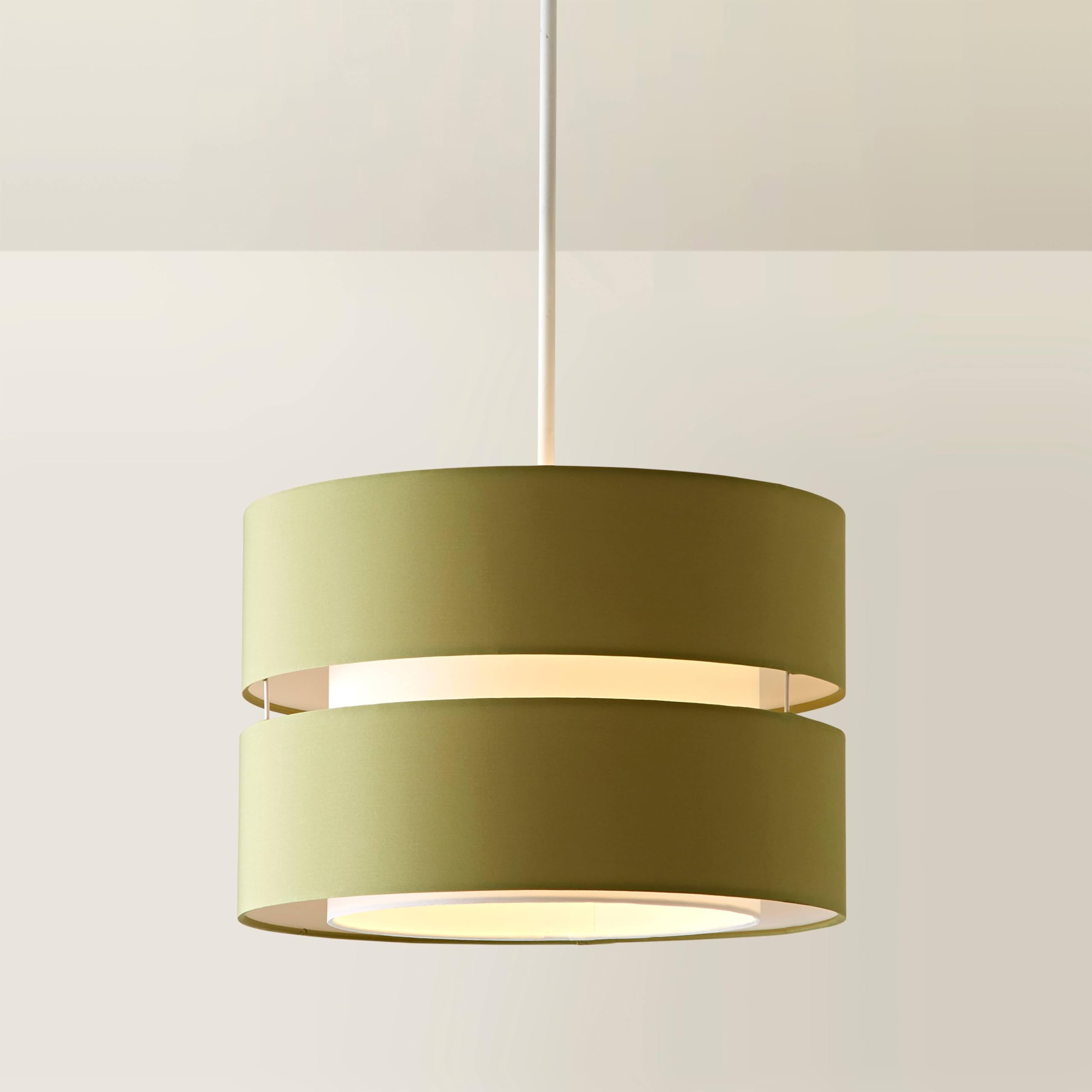 ValueLights | Large Olive Green 2 Tier Pendant Drum Lampshade | Lamp Shades, Home Décor & Improvement Essential | 35cm Shade Width
