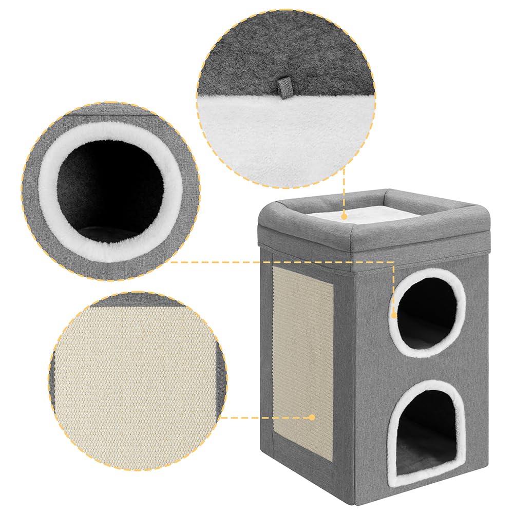 BAKAJI Niche pour Chat Pliable Gris 2 étagères Verticales, abris pour Animaux domestiques, griffoir en Polyester Chaud et rembourré, lit avec Base antidérapante 41 x 41 x 63 cm