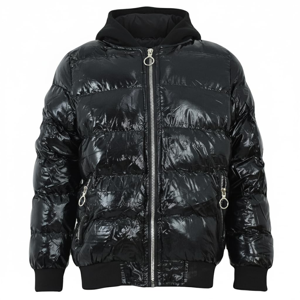 A2Z 4 Kids Dzieci Dziewczyny Chłopcy Moda Błyszczący Watowany Kurtka - Jacket JK28 Black 11-12