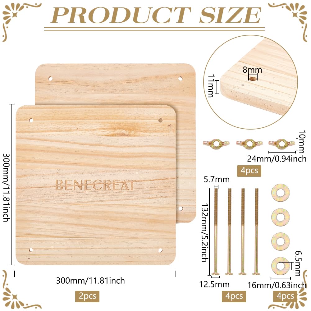 BENECREAT Reliure Book Press, Machine Portative D'Outil de Presse de Livre en Bois avec L'Écrou de Fer, Écrous à Oreilles, Joint pour la Maison, École, Bureau, Reliure 30x30 cm