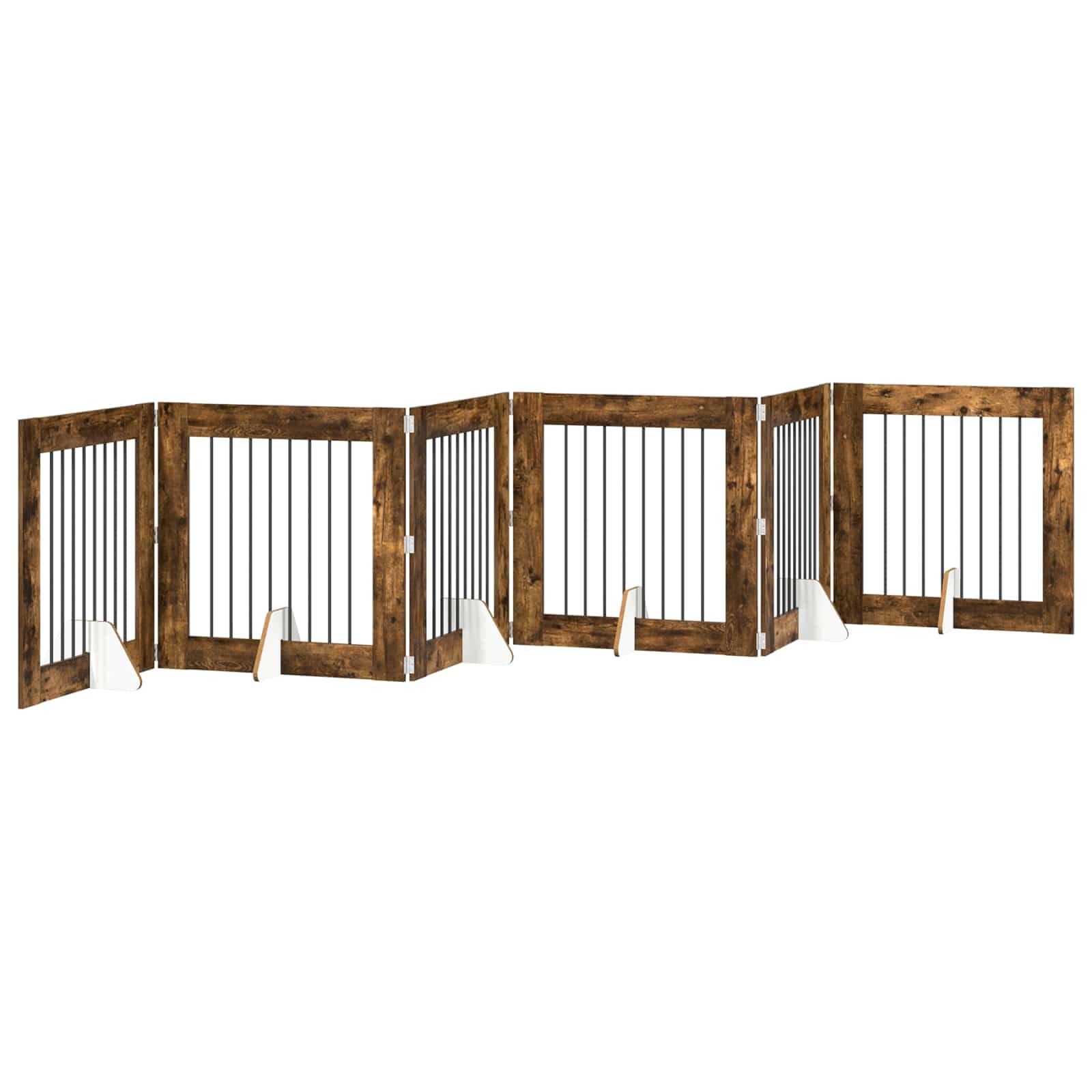 Puerta para perros con soporte de madera de roble ahumado, 6 piezas, 80 x 80 cm, plegable, para interior, protección segura para cachorros y perros en el salón