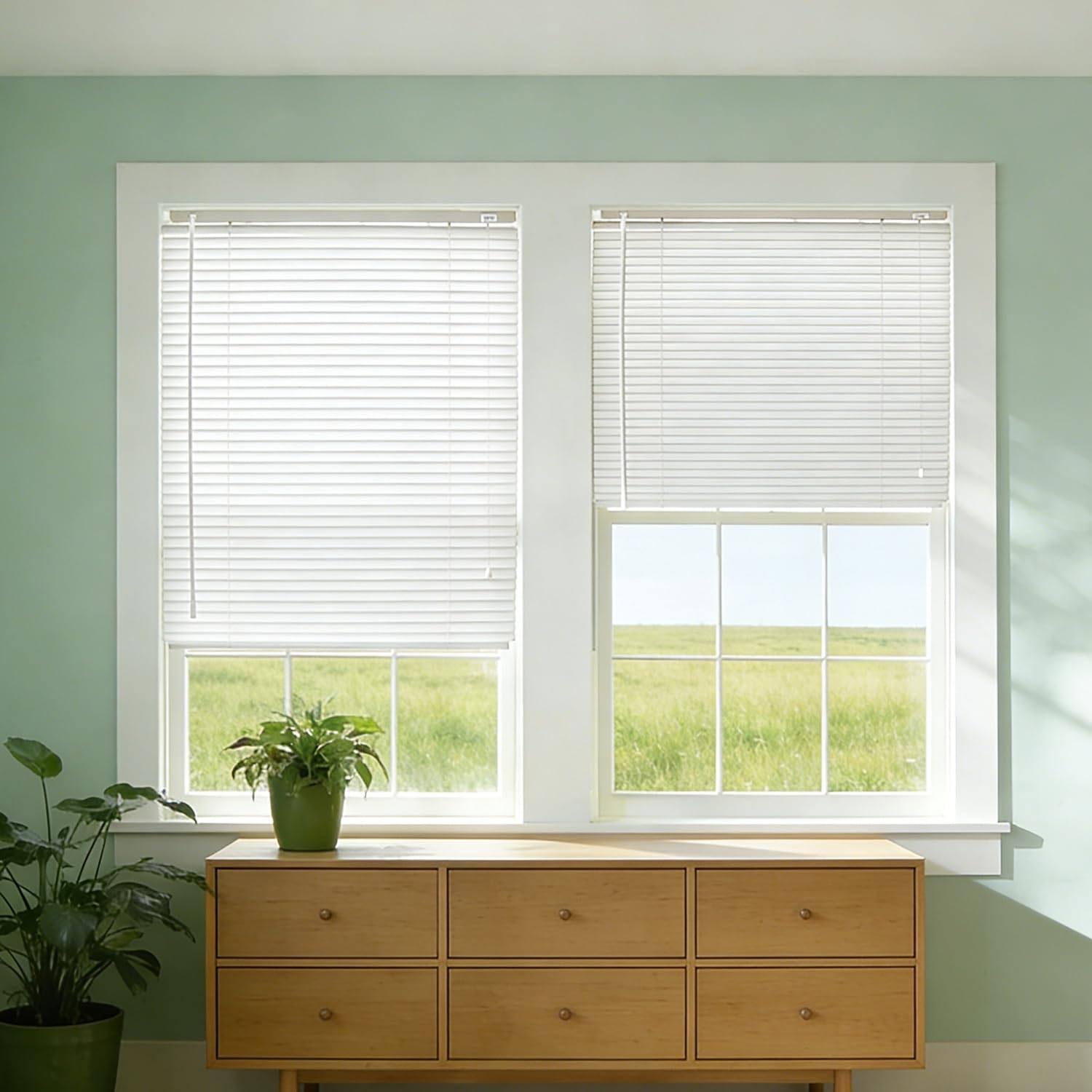 No Tools No Drill Aluminum Mini Blinds 80 96 105 120 132 cm, Light Filtering Venetian Blinds for Window, Cordless 25mm Horizontal Blind Shades, Easy to Install Windows Shade Blind(White)