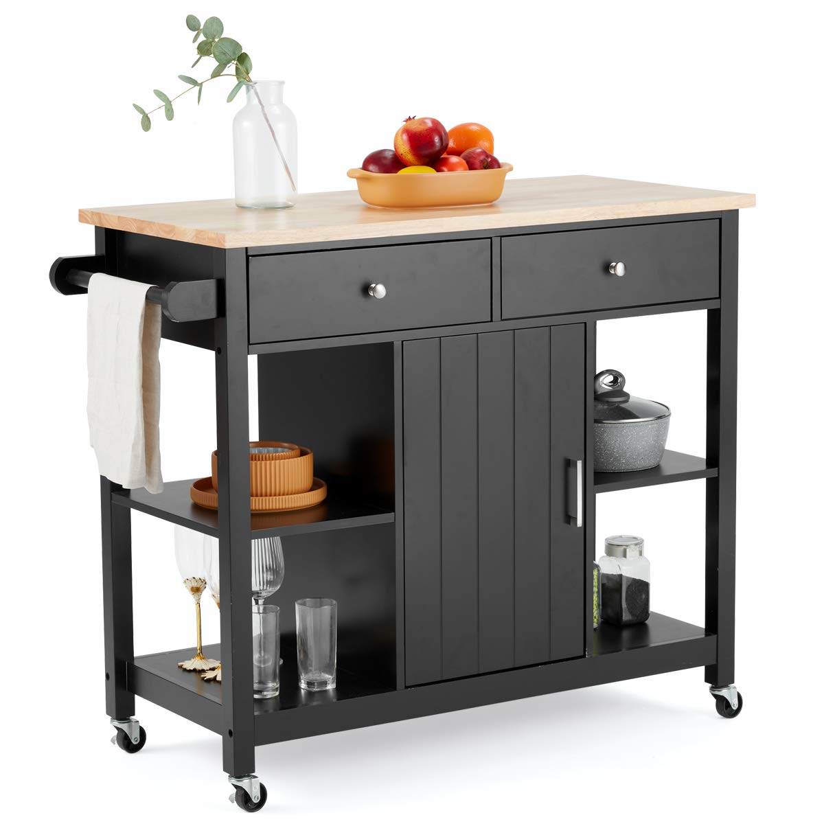 Buy Rolling Kitchen Island Cart with Large Drawers, Towel Rack