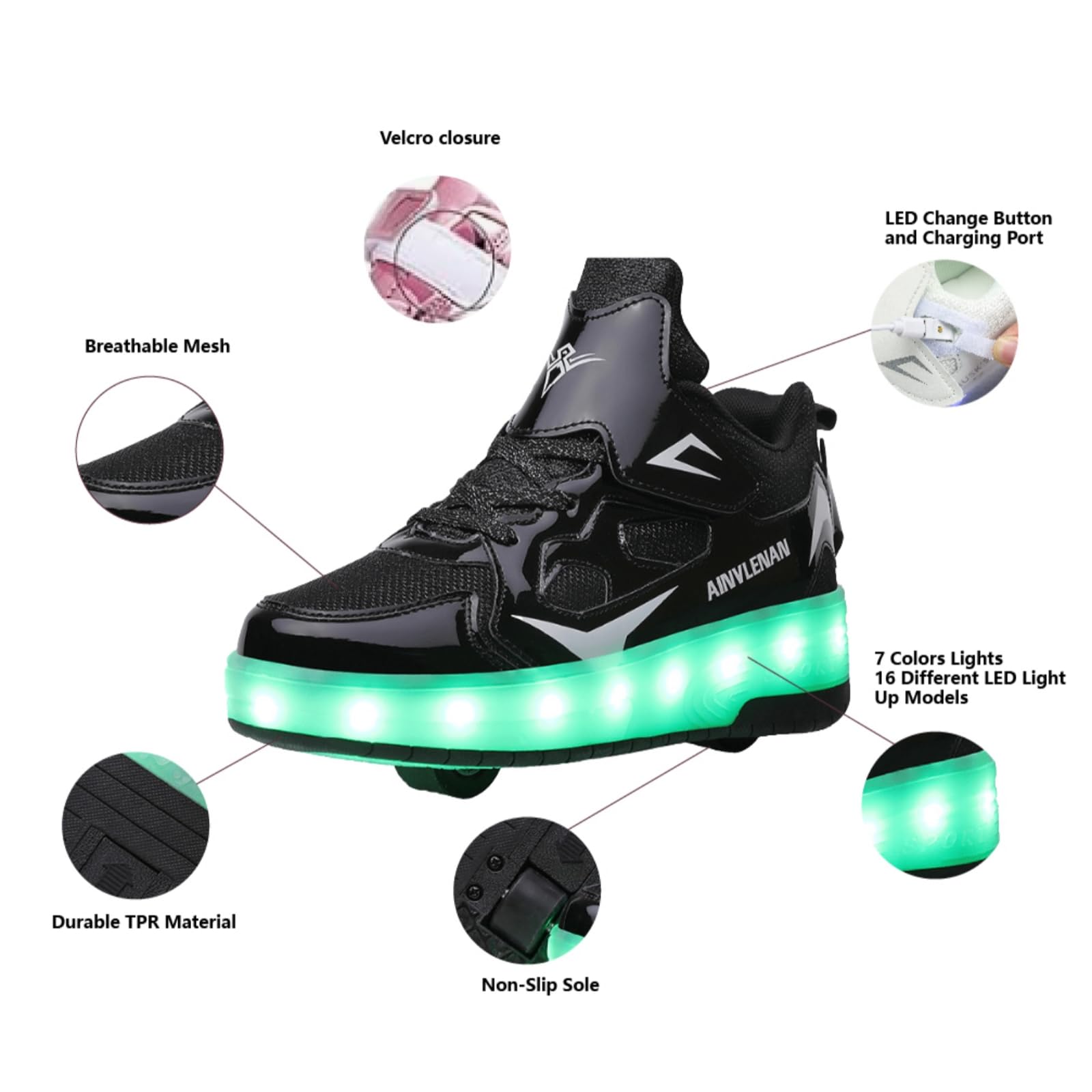 Zapatillas para niños, Zapatillas de Skateboard con Dos Ruedas, luz Ajustable con Cambio de Color, Carga USB, universales para Chicos y Chicas, Negro, Rosa, Oro, Plata, Blanco 27–40 EU.